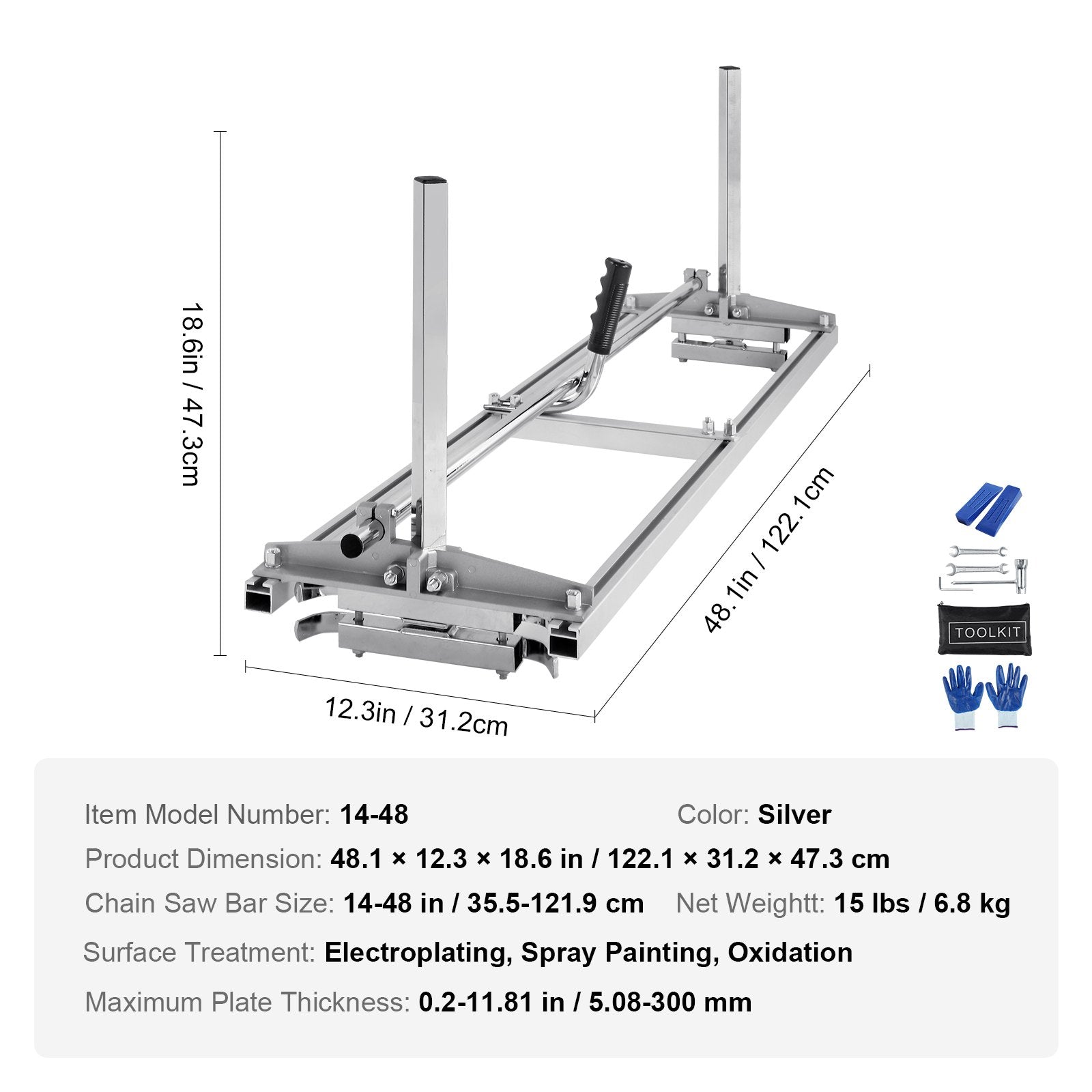 Chainsaw Mill, Portable Sawmill 14"-48" Guide Bar, Galvanized Steel Chainsaw Planking Mill with 0.2"-11.81" Cutting Thickness, Wood Lumber Cross Cutting Saw Mill for Builders and Woodworkers