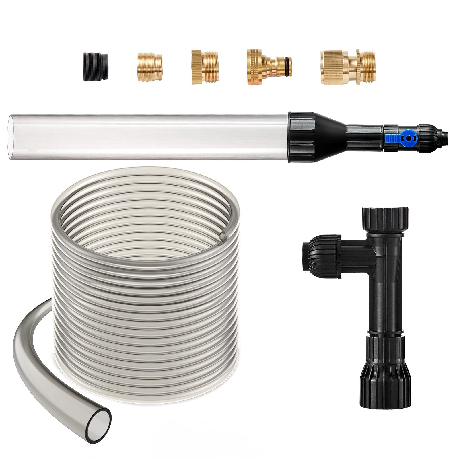 Aquarium Cleaning Supplies: VEVOR Aquarium Vacuum Gravel Cleaner, 50 ft PVC Hose Fish Tank Vacuum Gravel Cleaner, Siphon Fish Tank Cleaner Vacuum, 3 Types of Brass Adapters, for Fish Tank Cleaning Gravel & Sand