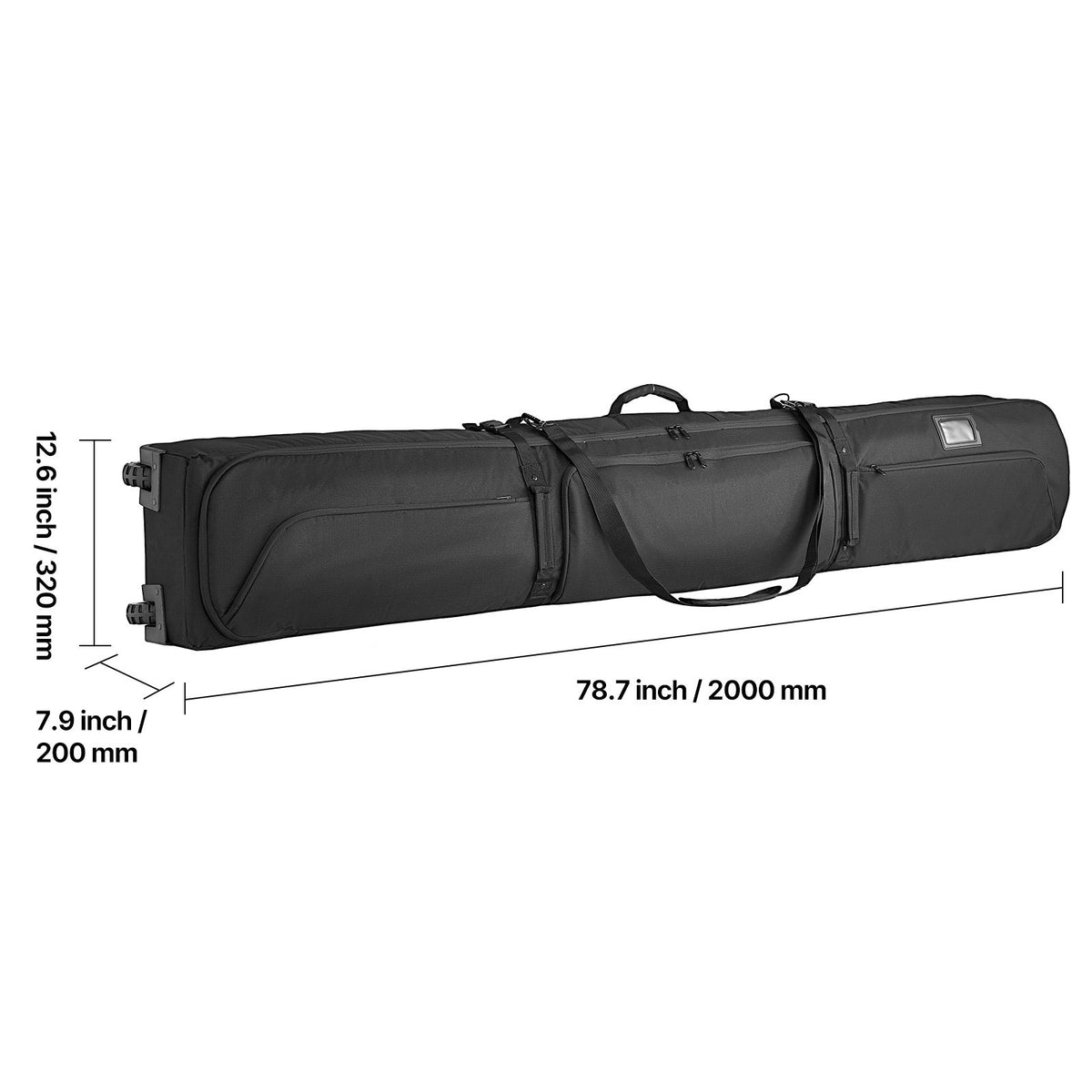 Ski Roller Bag, Up to 74.8 in/190 cm, Padded Snowboard Bag with Wheels for Air Travel, 600D Waterproof Oxford Fabric, with Adjustable Straps, for Skis Poles Goggles Gloves Helmet Boots (Black)