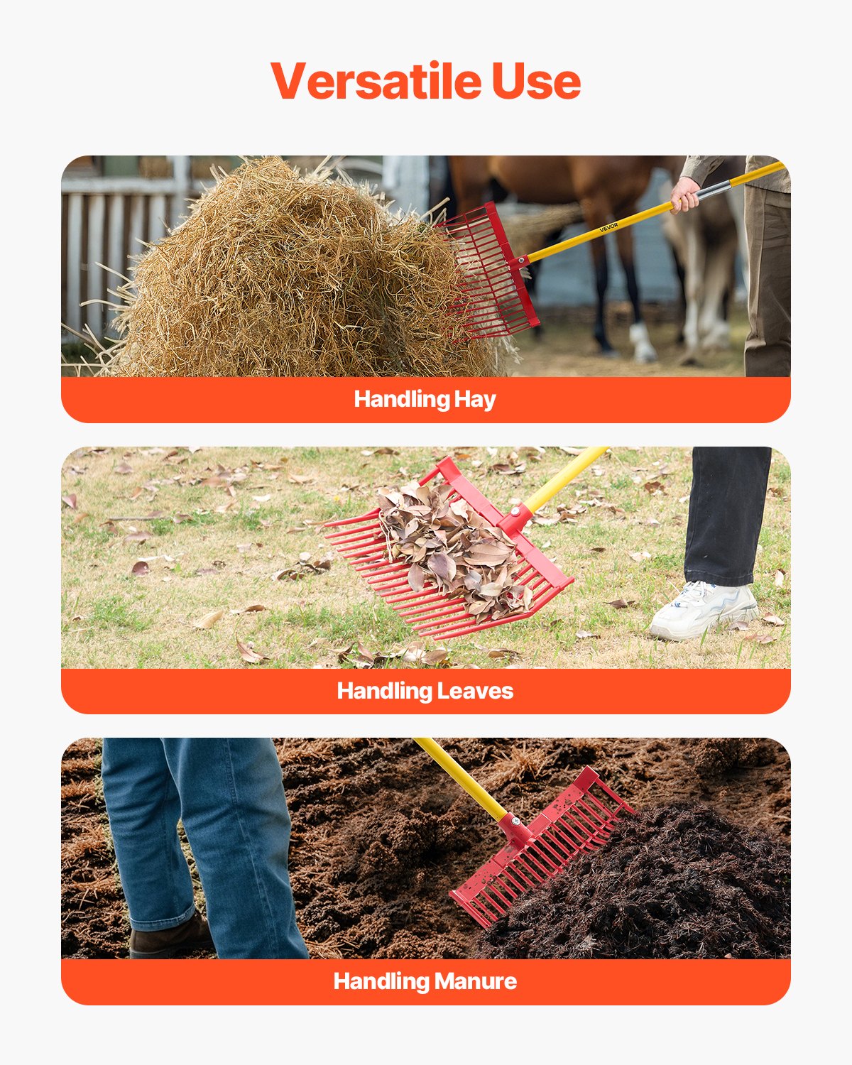 Gardening Accessories: VEVOR Horse Manure Fork Garden Tool 18 Tine Plastic Pitchfork Muck Rake for Hay