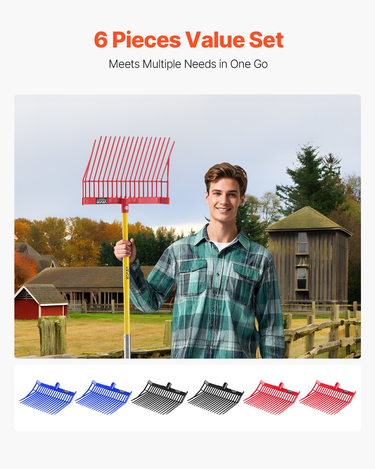 Hand Tools: VEVOR 6Pcs Manure Fork Replacement Head 18 Tine Horse Stable Mulch Fork Heads