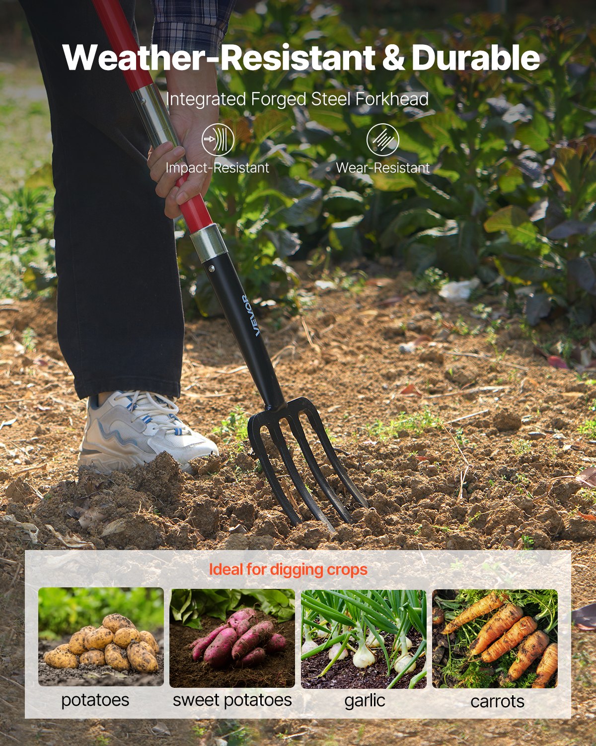 Seasonings & Spices: VEVOR 4 Tines Garden Fork Fiberglass Handle 45 in Spading Pitchfork Heavy Duty