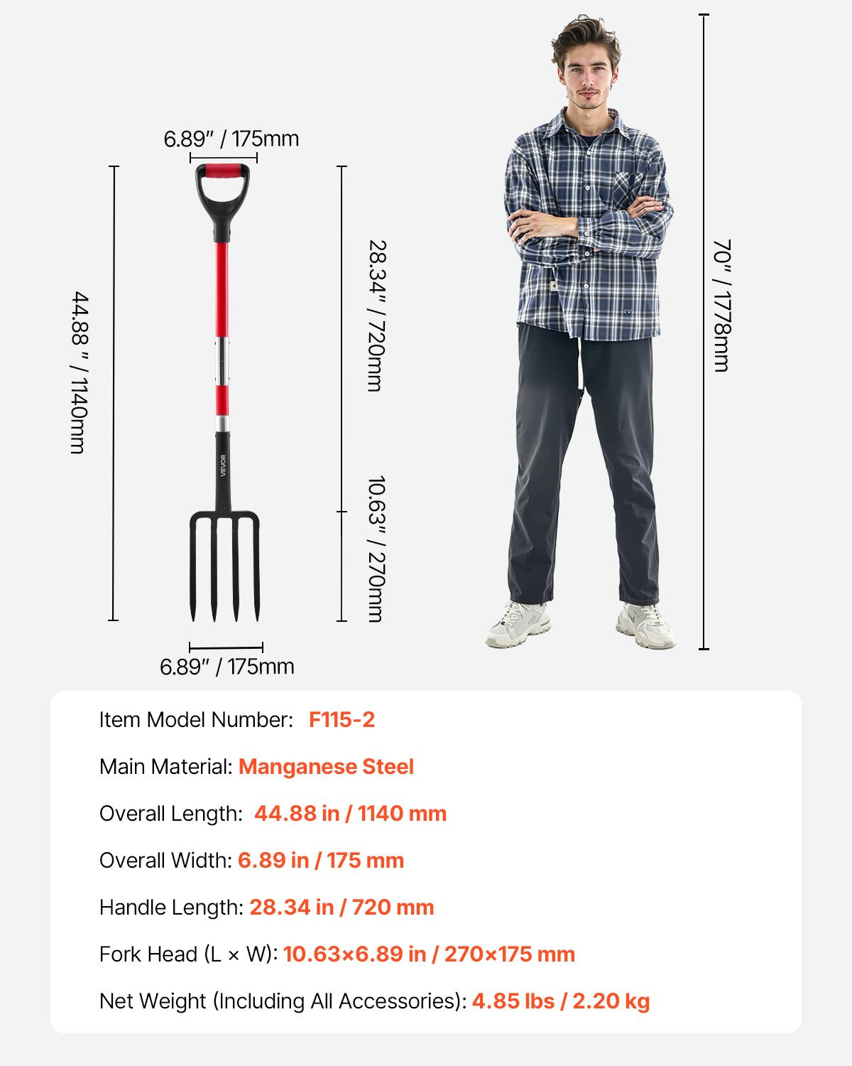 Seasonings & Spices: VEVOR 4 Tines Garden Fork Fiberglass Handle 45 in Spading Pitchfork Heavy Duty