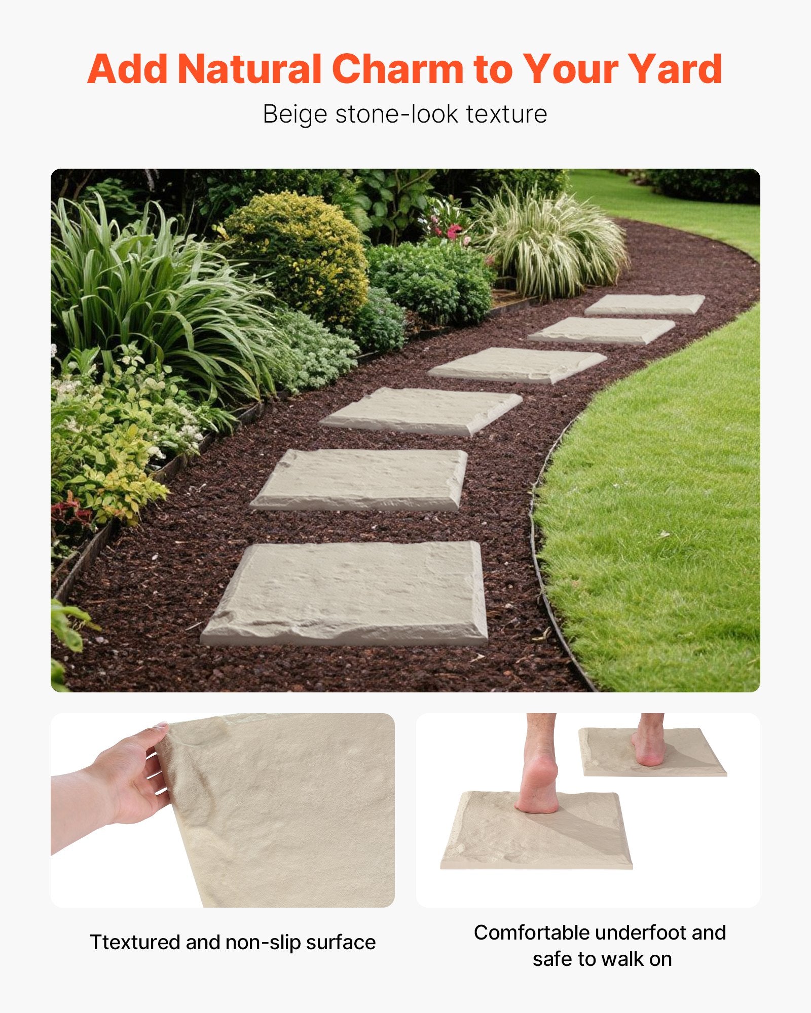 Garden Stepping Stones, 16Pcs 39.5x39.5 cm, Decorative Stepping Stones with Stakes, Weather-Resistant Plastic Pathway Pavers, Smooth Surface, Outdoor Walkway for Lawn Patio Landscape, Beige