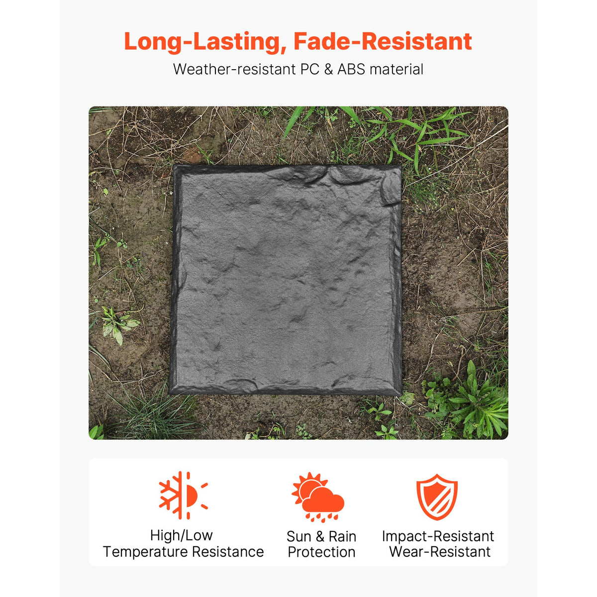 Garden Stepping Stones, 4Pcs 39.5x39.5 cm Decorative Stepping Stones with Stakes, Weather-Resistant Plastic Pathway Pavers, Smooth Surface, Outdoor Walkway for Lawn Patio Landscape, Grey