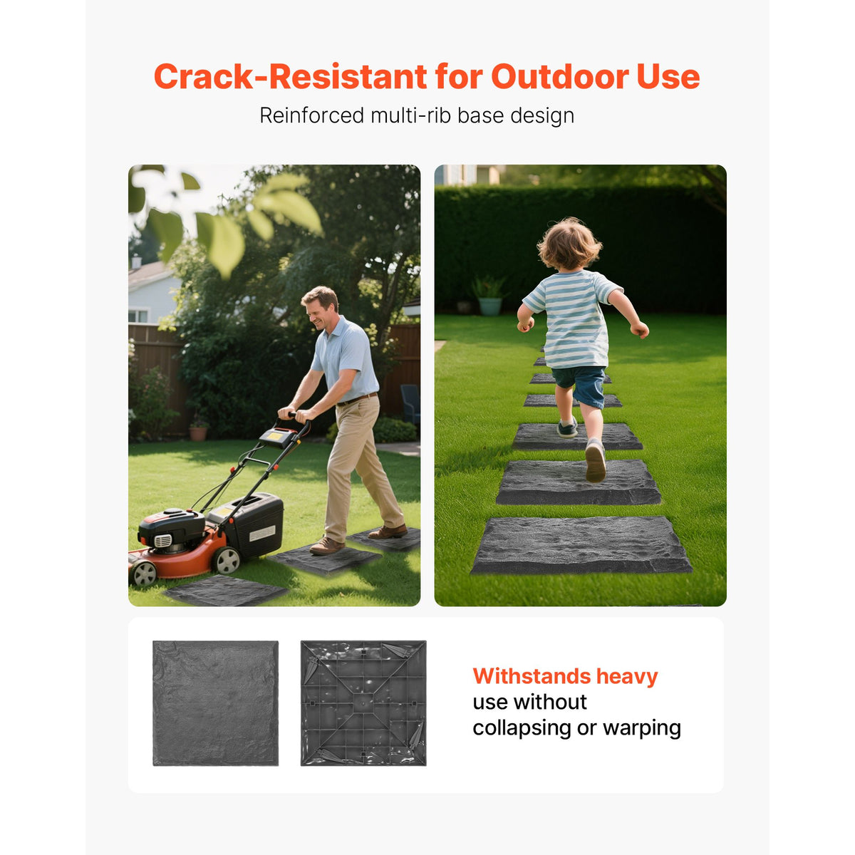 Garden Stepping Stones, 4Pcs 39.5x39.5 cm Decorative Stepping Stones with Stakes, Weather-Resistant Plastic Pathway Pavers, Smooth Surface, Outdoor Walkway for Lawn Patio Landscape, Grey
