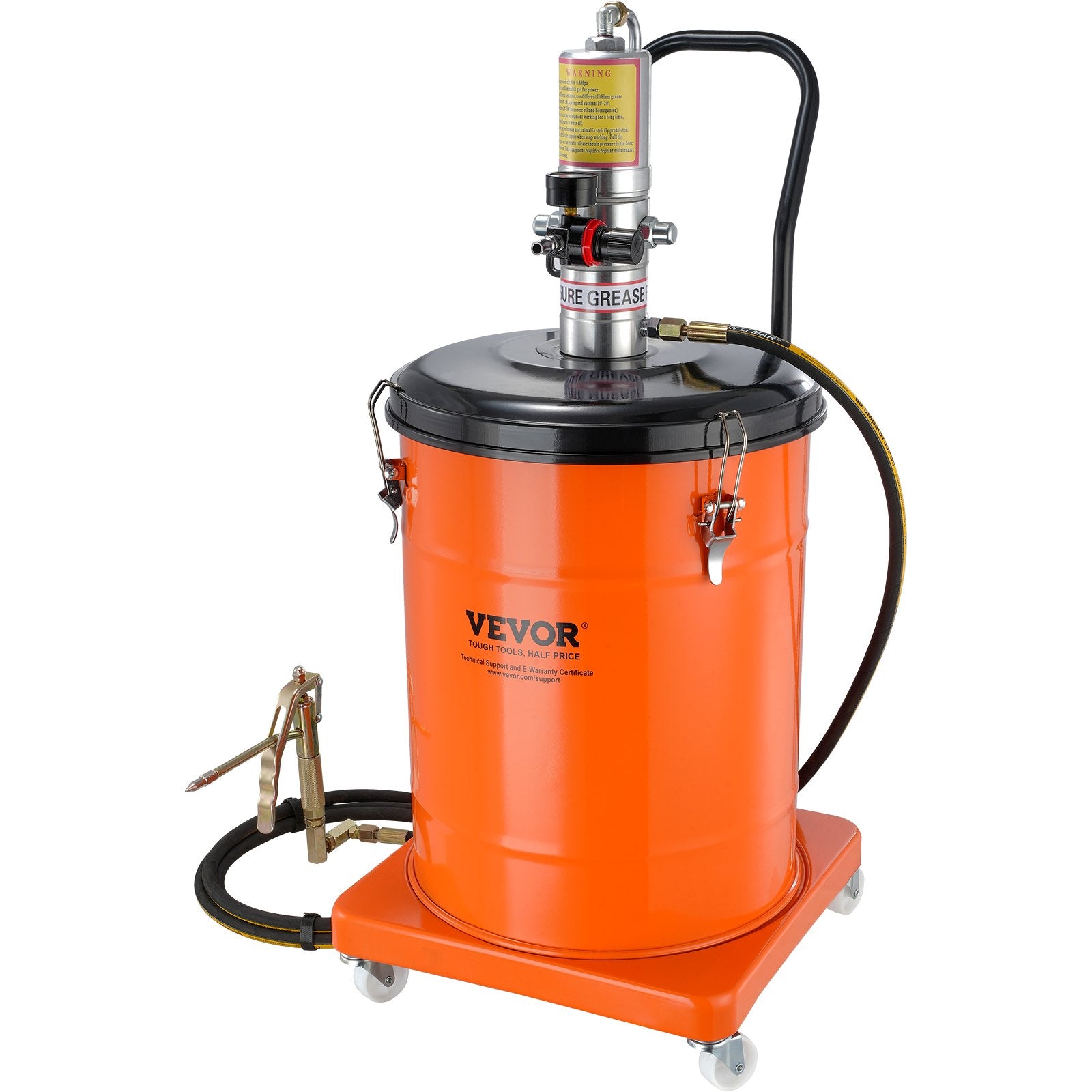 Grease Pump, 40L Capacity, Air Operated Grease Pump with 3.88 m High Pressure Hose and Grease Gun, Pneumatic Grease Bucket Pump with Wheels, Portable Lubrication Grease Pump 50:1 Pressure Ratio