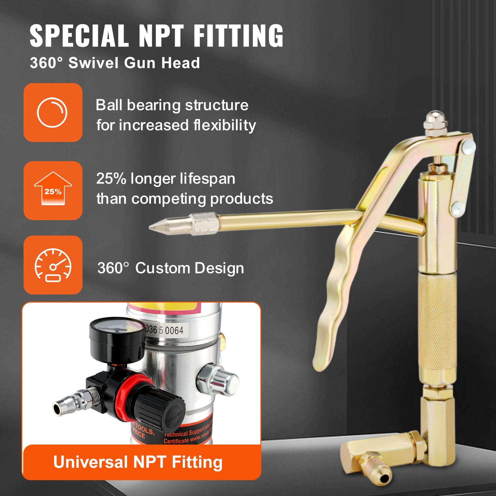 Food Storage: VEVOR Grease Pump, 50:1 Pressure Ratio Air Operated Grease Pump with 3.88 m High Pressure Hose and Grease Gun, Pneumatic Grease Pump, Portable Lubrication Grease Pump with 360° Swivel Grease Gun Head