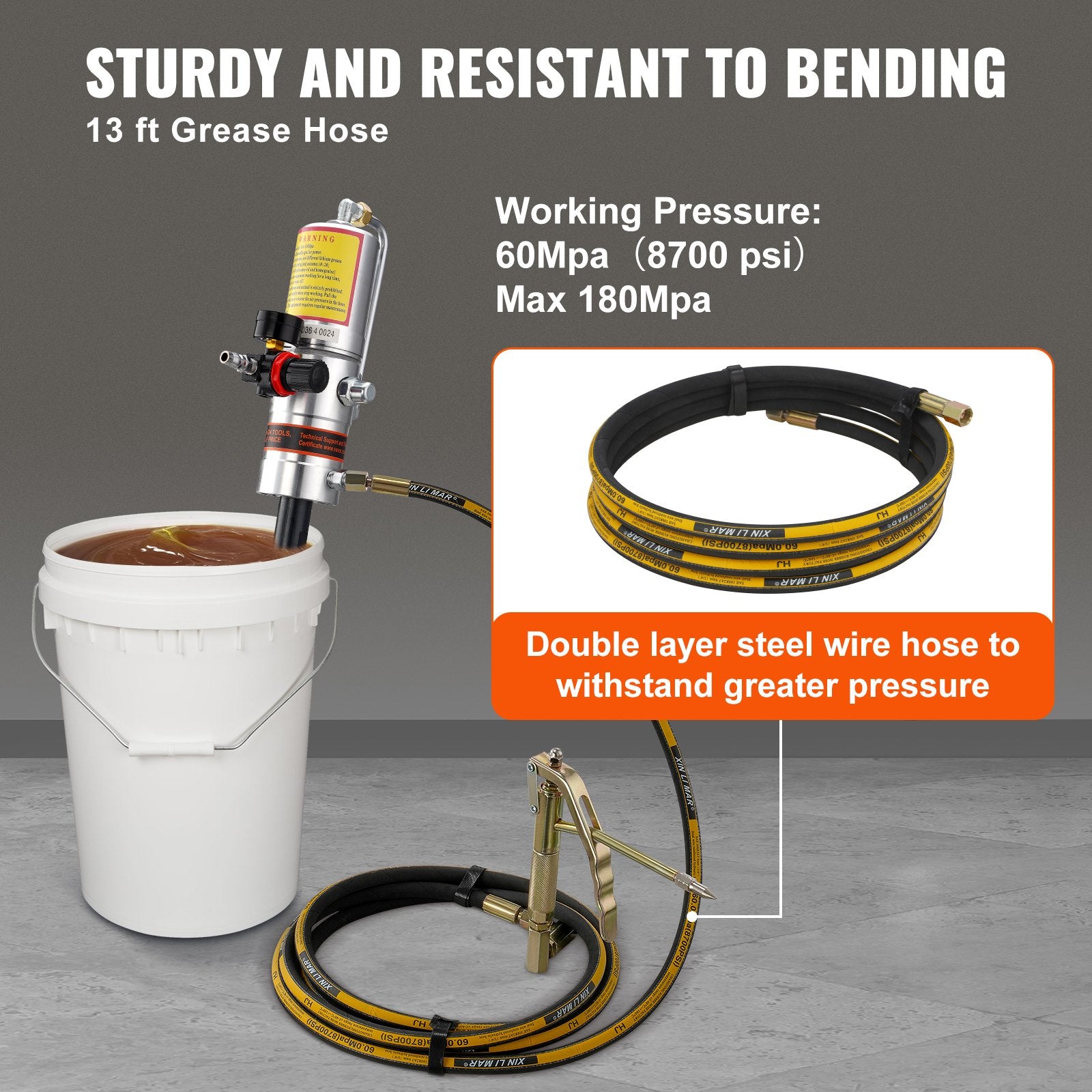 Food Storage: VEVOR Grease Pump, 50:1 Pressure Ratio Air Operated Grease Pump with 3.88 m High Pressure Hose and Grease Gun, Pneumatic Grease Pump, Portable Lubrication Grease Pump with 360° Swivel Grease Gun Head