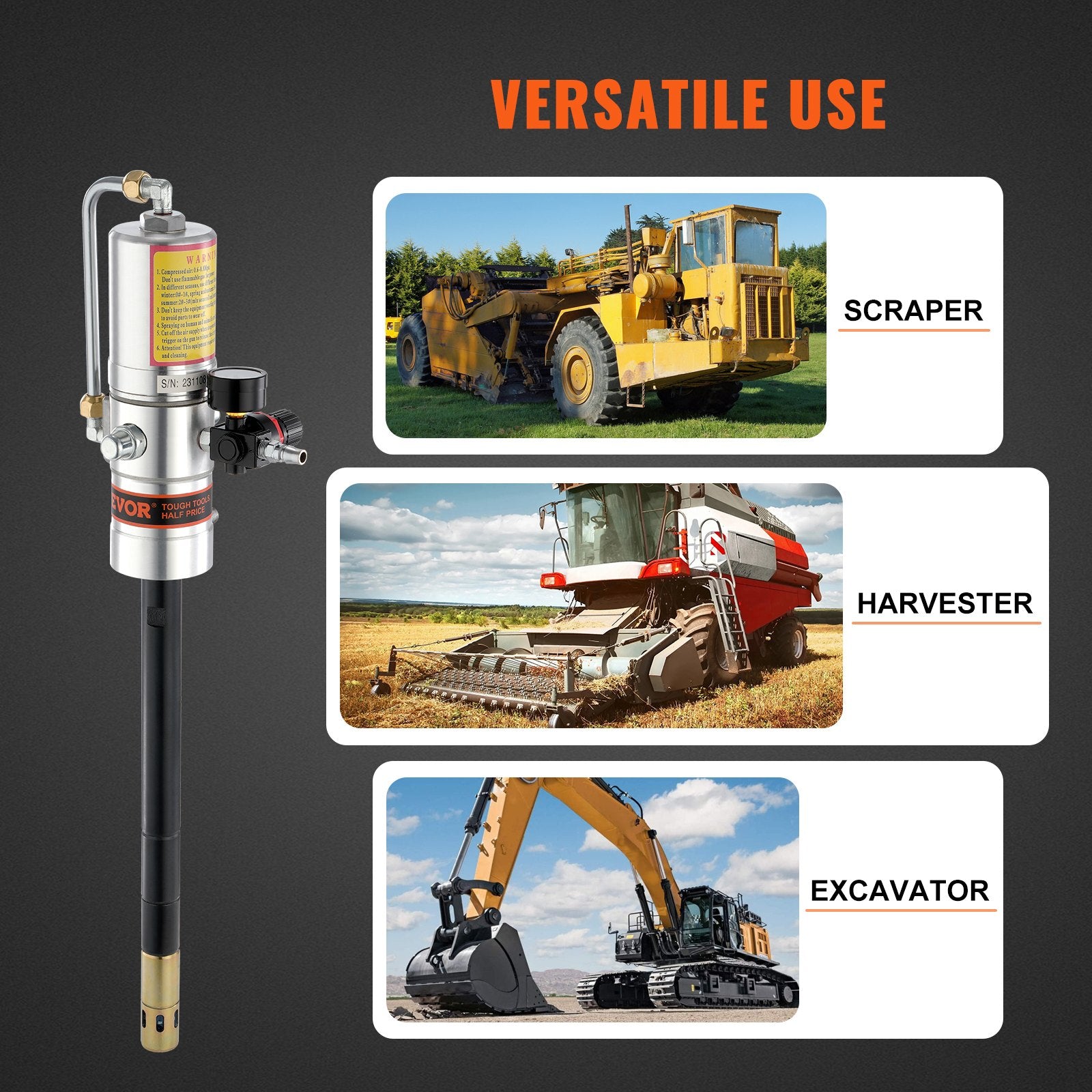 Food Storage: VEVOR Grease Pump, 50:1 Pressure Ratio Air Operated Grease Pump with 3.88 m High Pressure Hose and Grease Gun, Pneumatic Grease Pump, Portable Lubrication Grease Pump with 360° Swivel Grease Gun Head