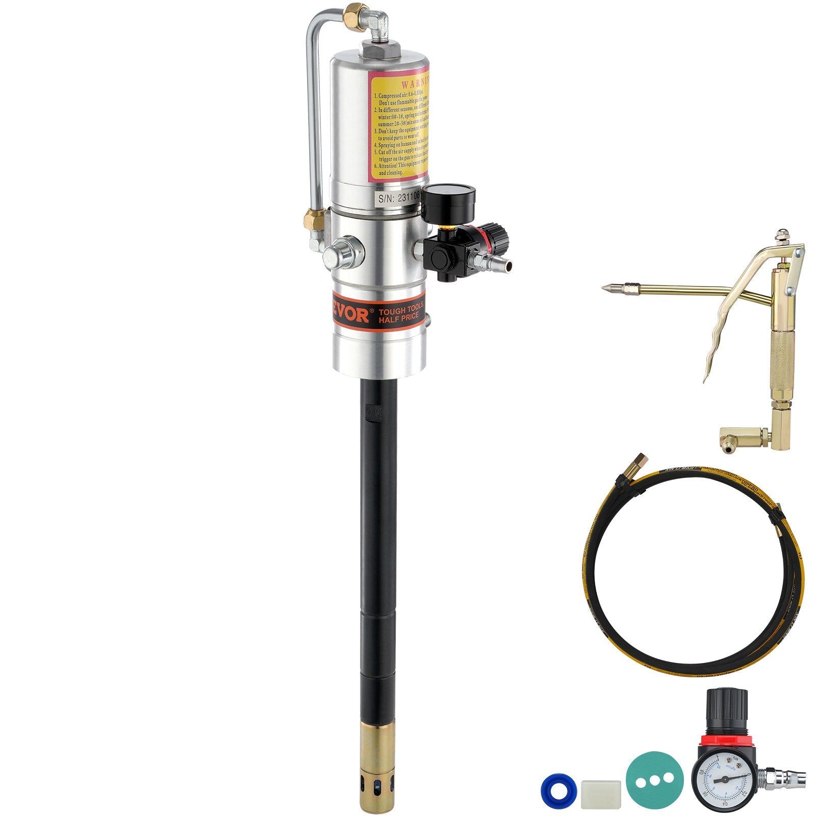 Food Storage: VEVOR Grease Pump, 50:1 Pressure Ratio Air Operated Grease Pump with 3.88 m High Pressure Hose and Grease Gun, Pneumatic Grease Pump, Portable Lubrication Grease Pump with 360° Swivel Grease Gun Head
