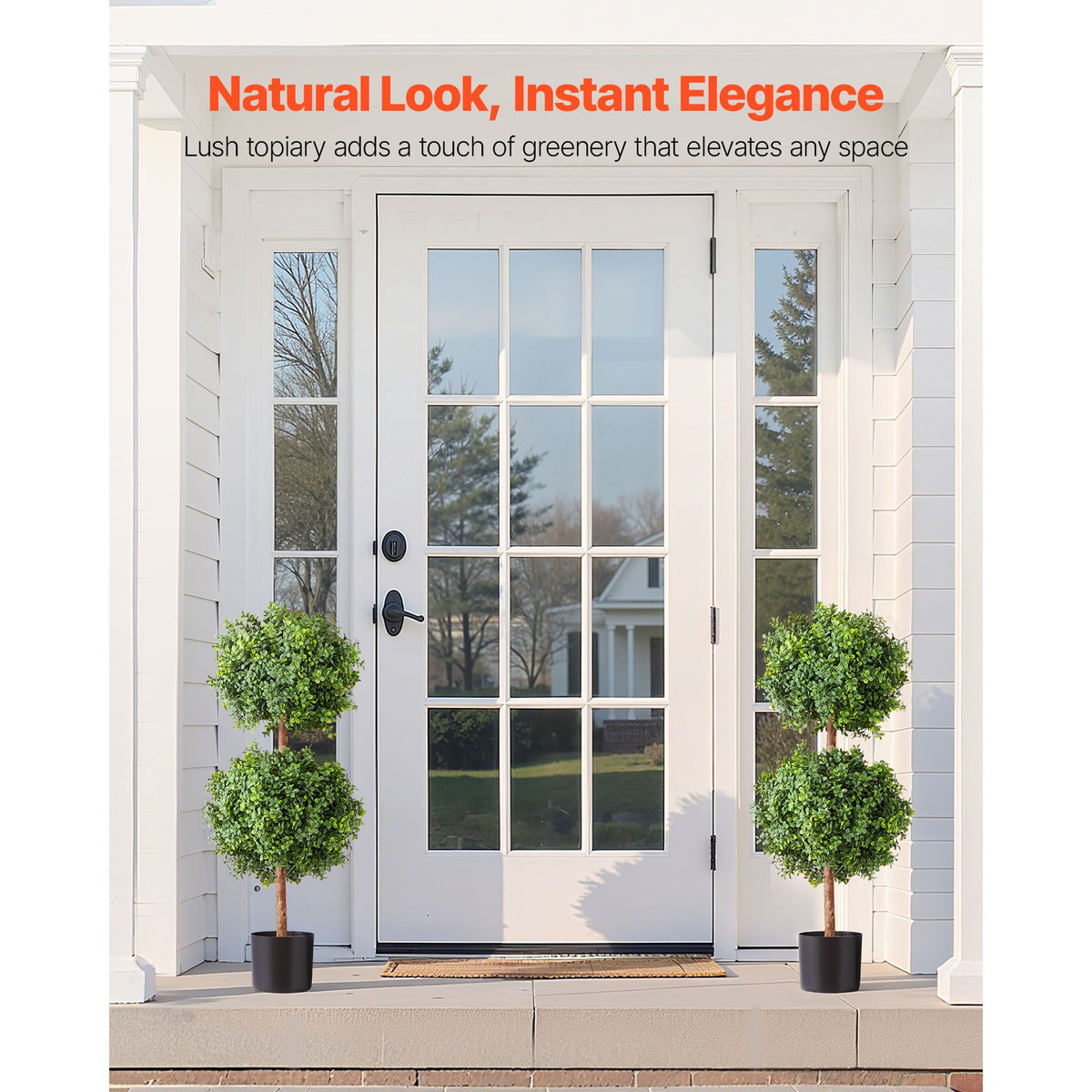 Artificial Topiary Boxwood Double Ball, 2 Set 914mm Faux Boxwood Plant Balls, Fake Silk Tree Look Real, Easy Assembly for Decor Front Porch Outdoor Patio Garden Balcony Backyard Indoor