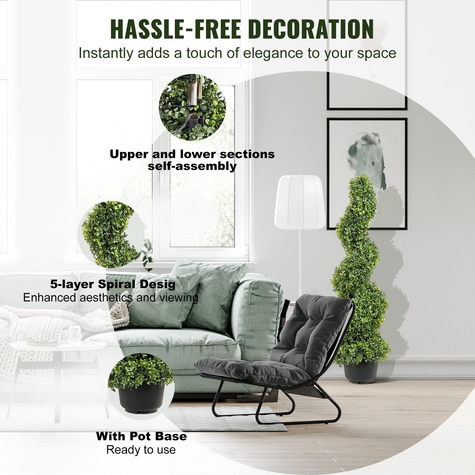 Artificial Topiaries Boxwood Trees, 7.6cm Tall (2 Pieces) Faux Topiary Plant Outdoor, All-year Green Feaux Plant w/ Replaceable Leaves for Decorative Indoor/Outdoor/Garden