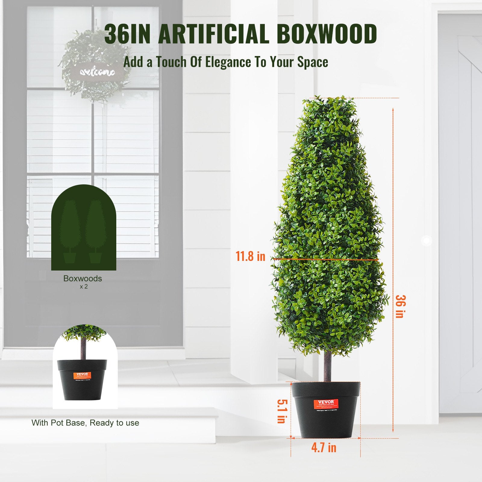 Artificial Flowers & Plants: VEVOR 2 Pack 91.4cm Artificial Boxwood Topiary Tree Faux Plant UV Decor In/Outdoor