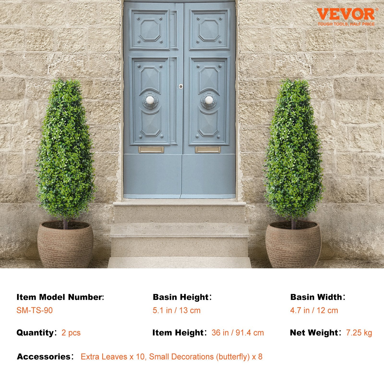 Artificial Flowers & Plants: VEVOR 2 Pack 91.4cm Artificial Boxwood Topiary Tree Faux Plant UV Decor In/Outdoor