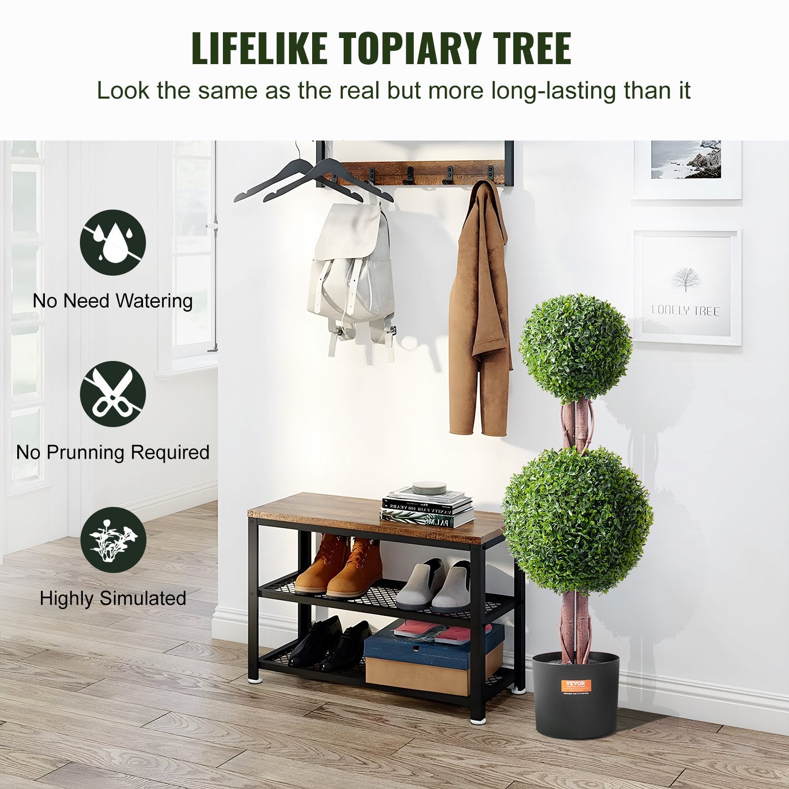Artificial Flowers & Plants: VEVOR 2 Pack 91.4cm Artificial Boxwood Topiary Tree Faux Plant UV Decor In/Outdoor