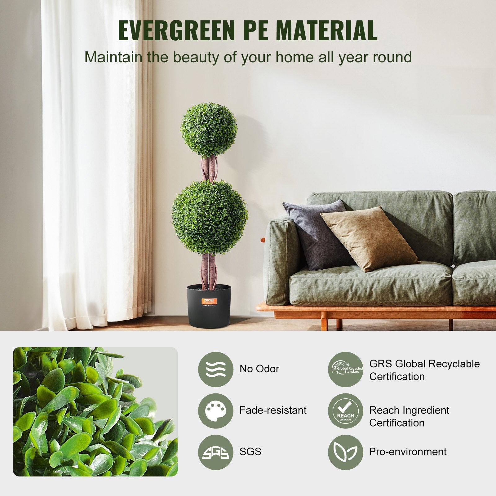 Artificial Flowers & Plants: VEVOR 2 Pack 91.4cm Artificial Boxwood Topiary Tree Faux Plant UV Decor In/Outdoor