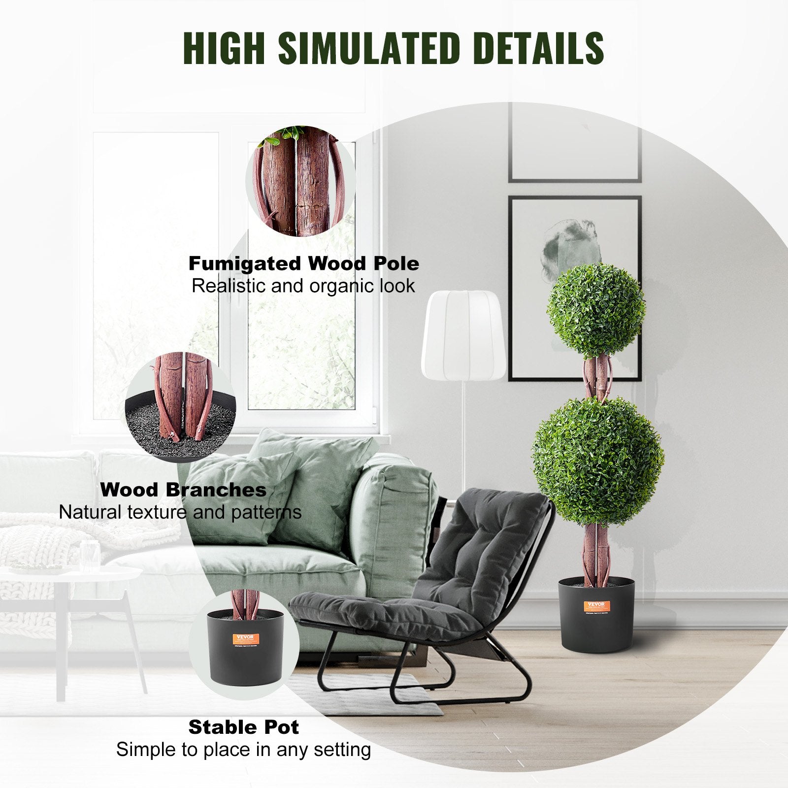 Artificial Flowers & Plants: VEVOR 2 Pack 91.4cm Artificial Boxwood Topiary Tree Faux Plant UV Decor In/Outdoor