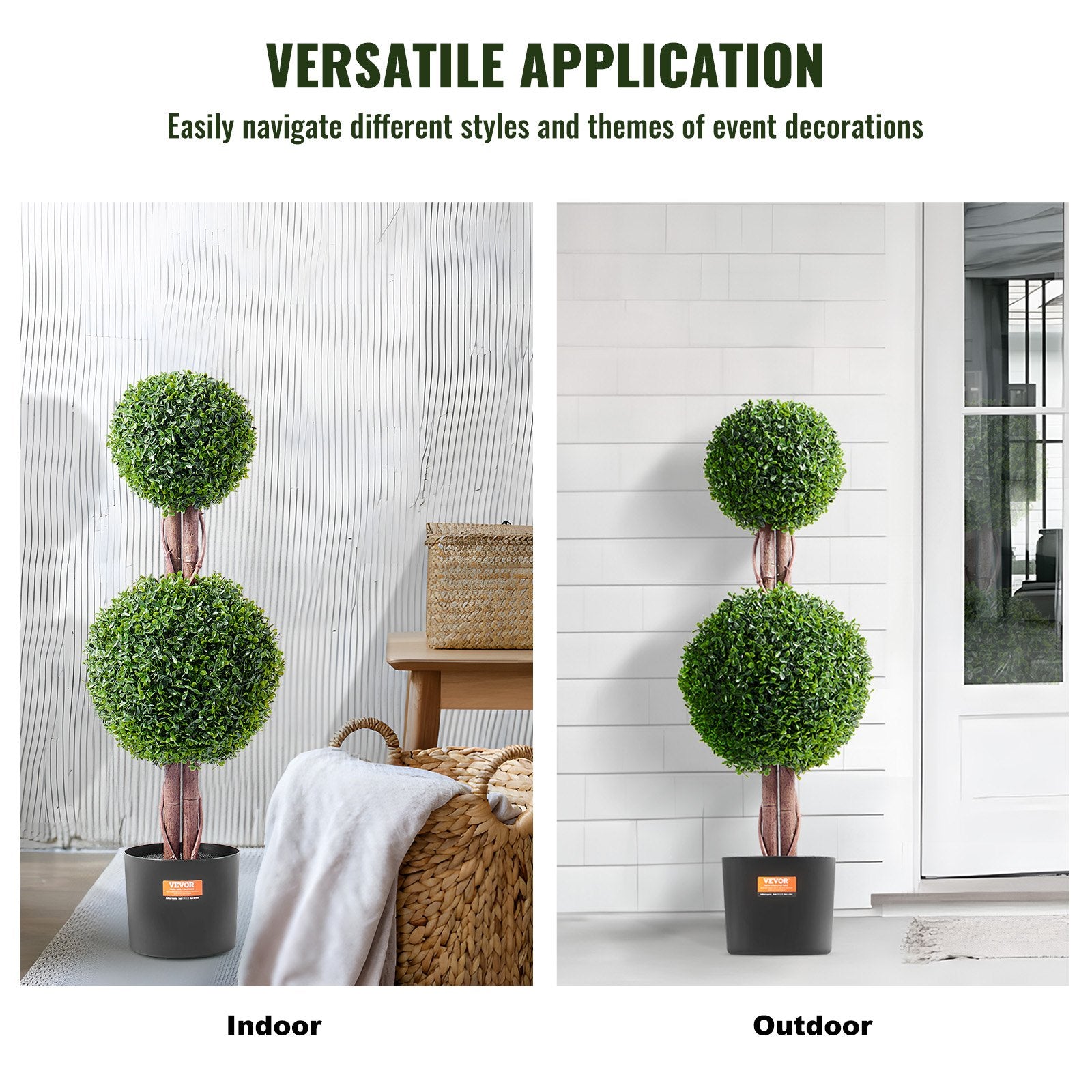 Artificial Flowers & Plants: VEVOR 2 Pack 91.4cm Artificial Boxwood Topiary Tree Faux Plant UV Decor In/Outdoor