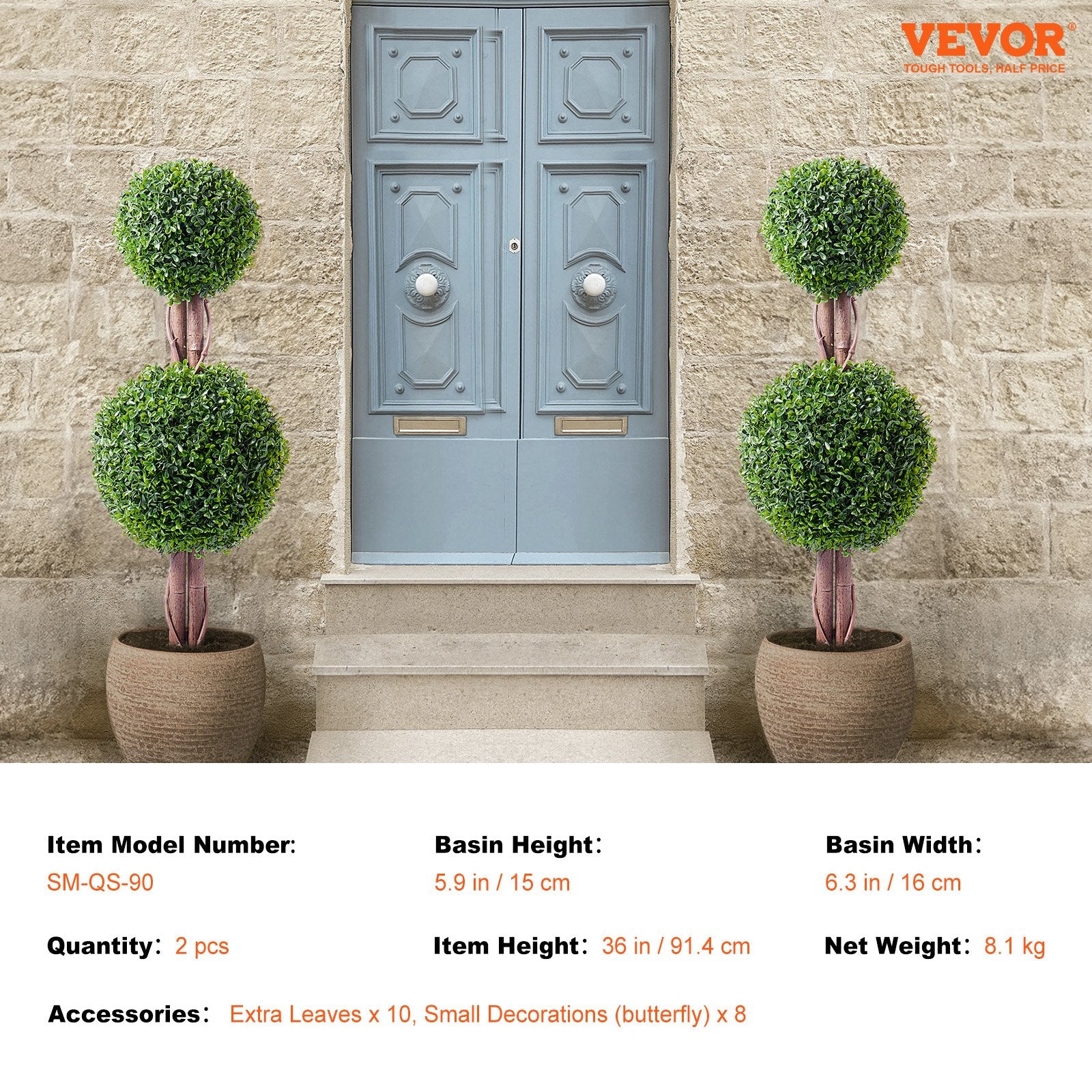 Artificial Flowers & Plants: VEVOR 2 Pack 91.4cm Artificial Boxwood Topiary Tree Faux Plant UV Decor In/Outdoor