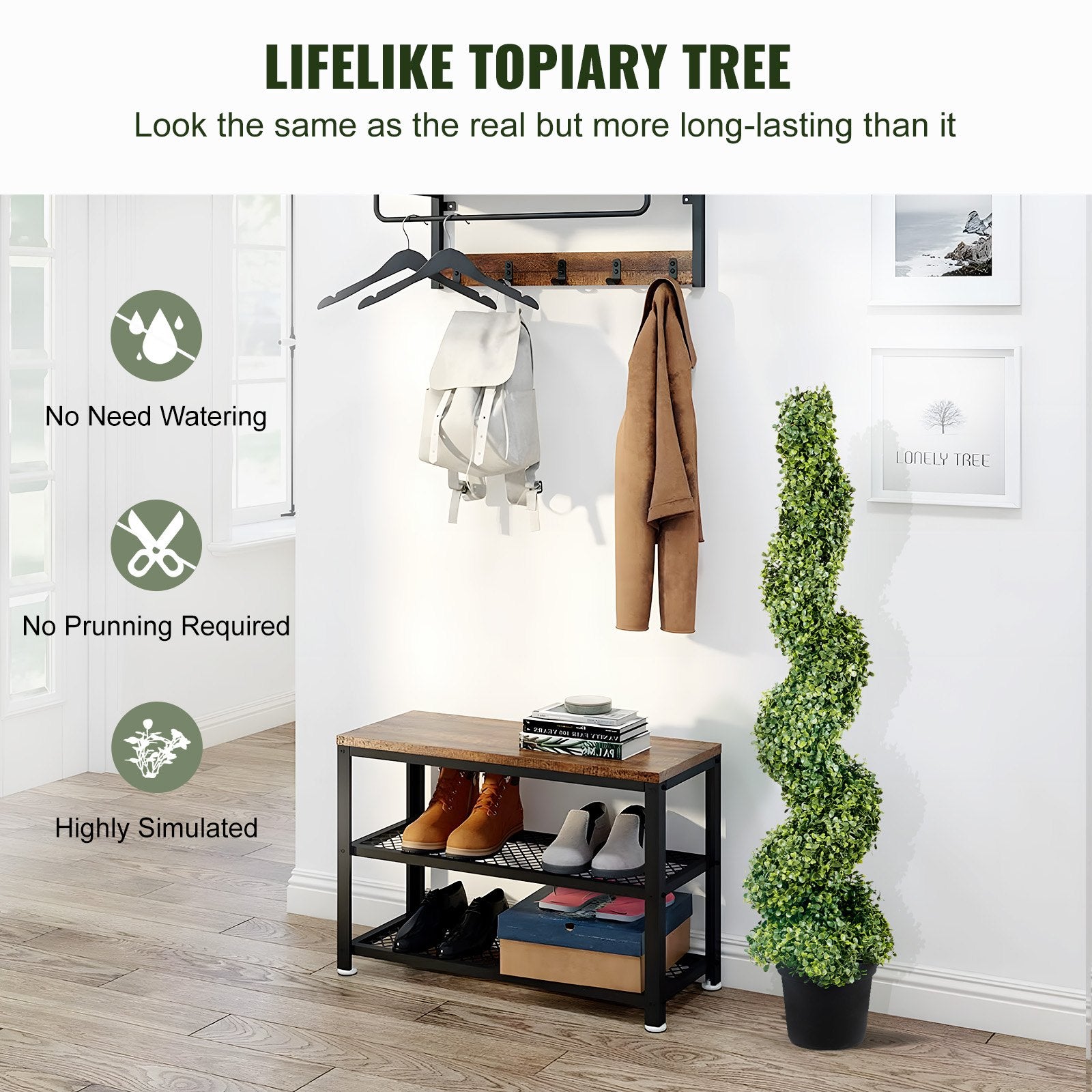 Garden Ornaments: VEVOR Artificial Topiaries Boxwood Trees, 10cm Tall (2 Pieces) Faux Topiary Plant Outdoor, All-year Green Feaux Plant w/ Replaceable Leaves for Decorative Indoor/Outdoor/Garden
