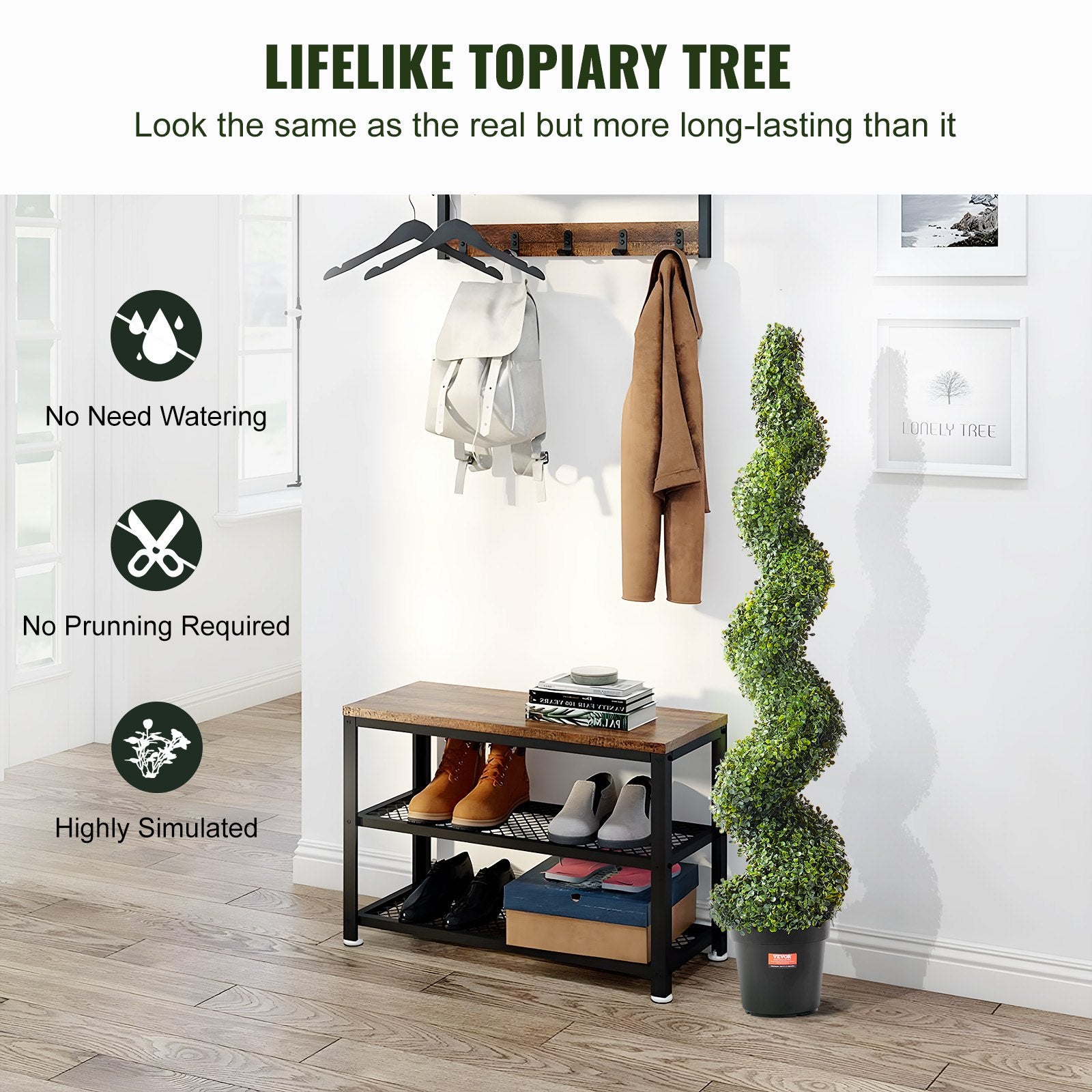 Artificial Flowers & Plants: VEVOR 2 Pack 152.4cm Artificial Boxwood Topiary Tree Faux Plant UV Decor In/Outdoor