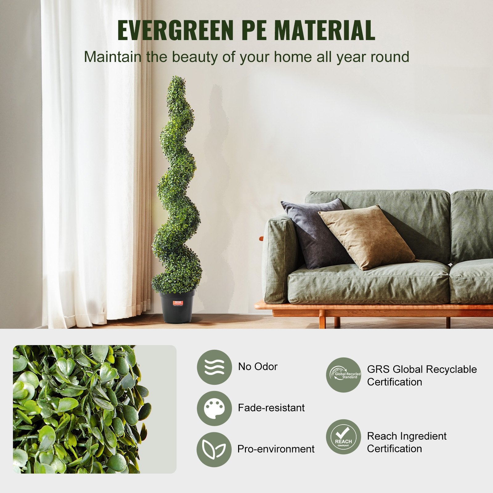 Artificial Flowers & Plants: VEVOR 2 Pack 152.4cm Artificial Boxwood Topiary Tree Faux Plant UV Decor In/Outdoor