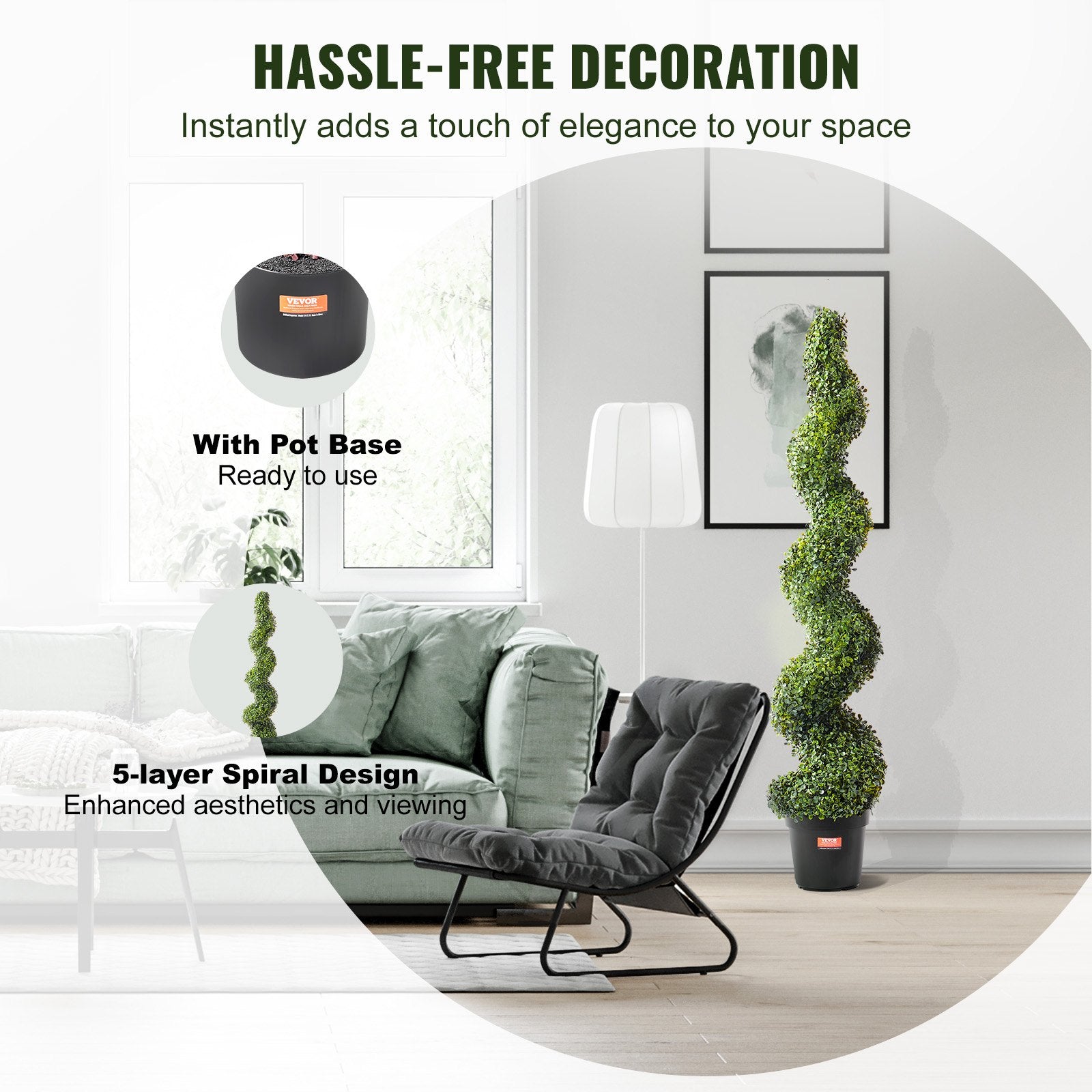 Artificial Flowers & Plants: VEVOR 2 Pack 152.4cm Artificial Boxwood Topiary Tree Faux Plant UV Decor In/Outdoor