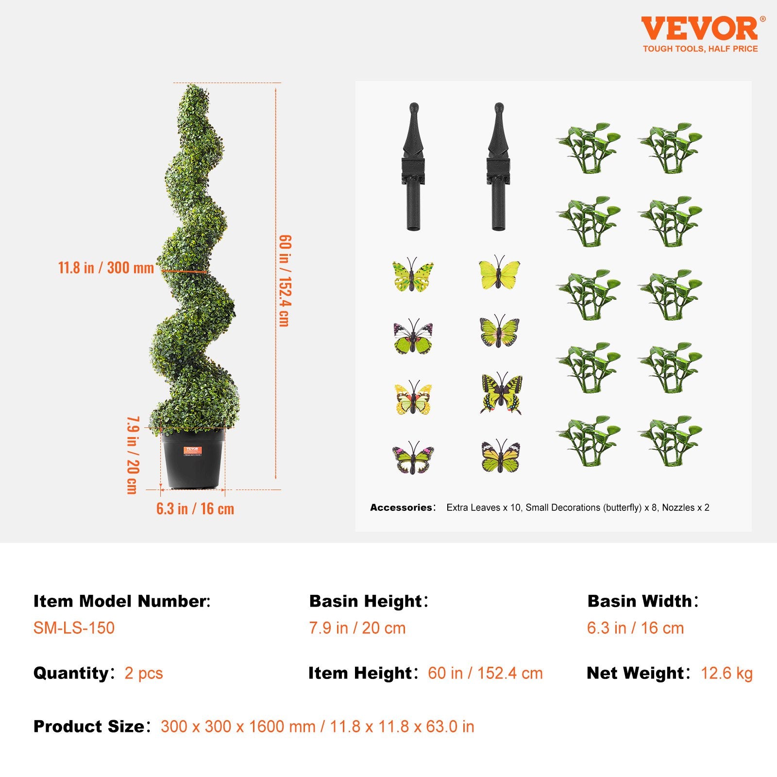 Artificial Flowers & Plants: VEVOR 2 Pack 152.4cm Artificial Boxwood Topiary Tree Faux Plant UV Decor In/Outdoor