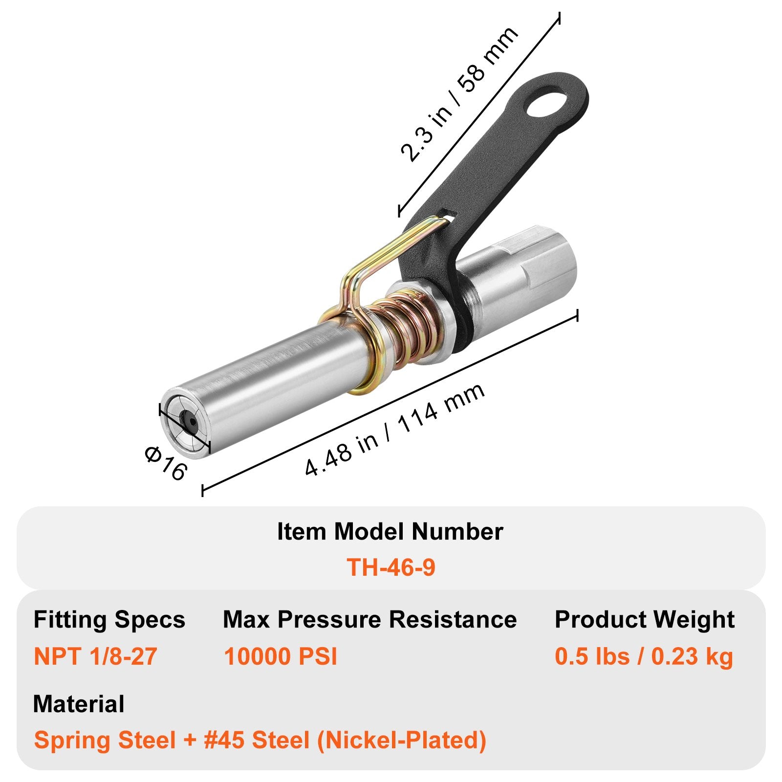 Fuel & Exhaust: VEVOR Grease Gun Coupler High Pressure Quick Release Lock Oil Nozzle 10000 PSI