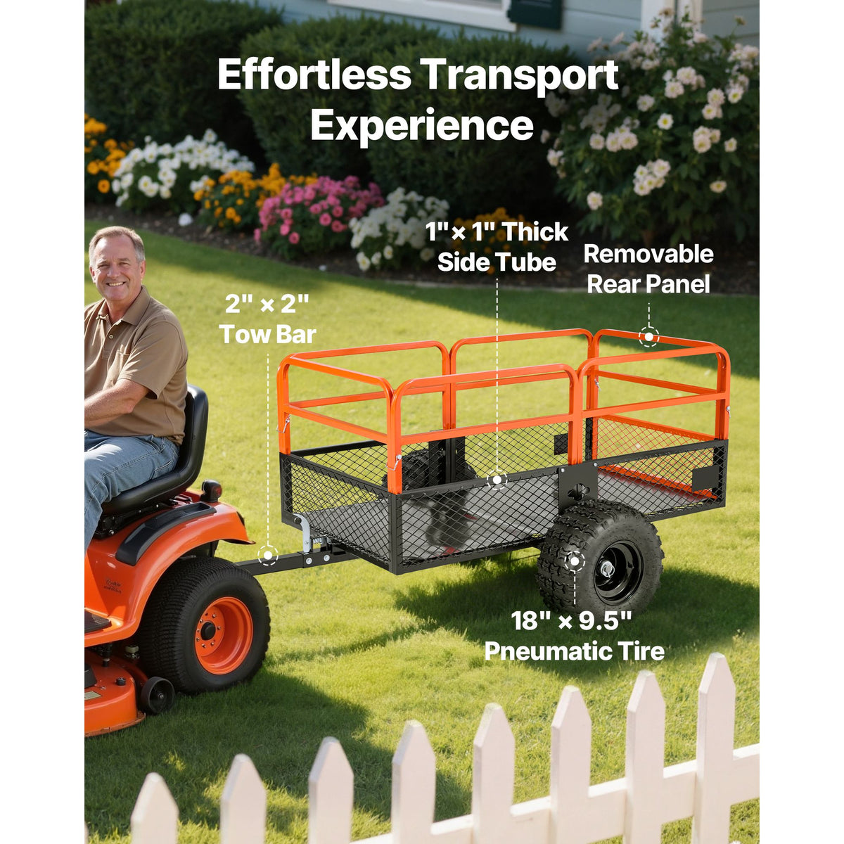 Garden Utility Trailer, 28 Cu. Ft. & 800 kg, ATV UTV Trailer, Tow Behind Steel Dump Trailers, Removable Rear Panel, Heavy Duty Pull Behind Yard Trailers for Lawn Mower Tractor Garden Waste