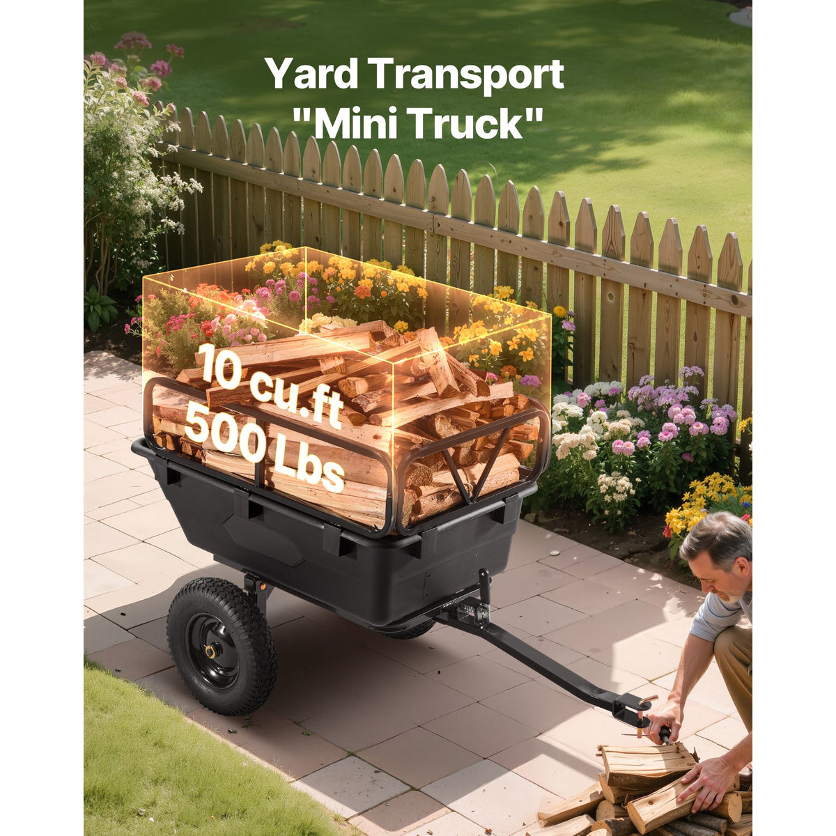Garden Utility Trailer, 10 Cu. Ft 227 kg, ATV UTV Hauling Trailer, Tow Behind Poly Dump Cart with 16" Tires, Hand Pull or Foot Pedal, Heavy Duty Yard Trailers for Lawn Mower Tractor Garden Waste
