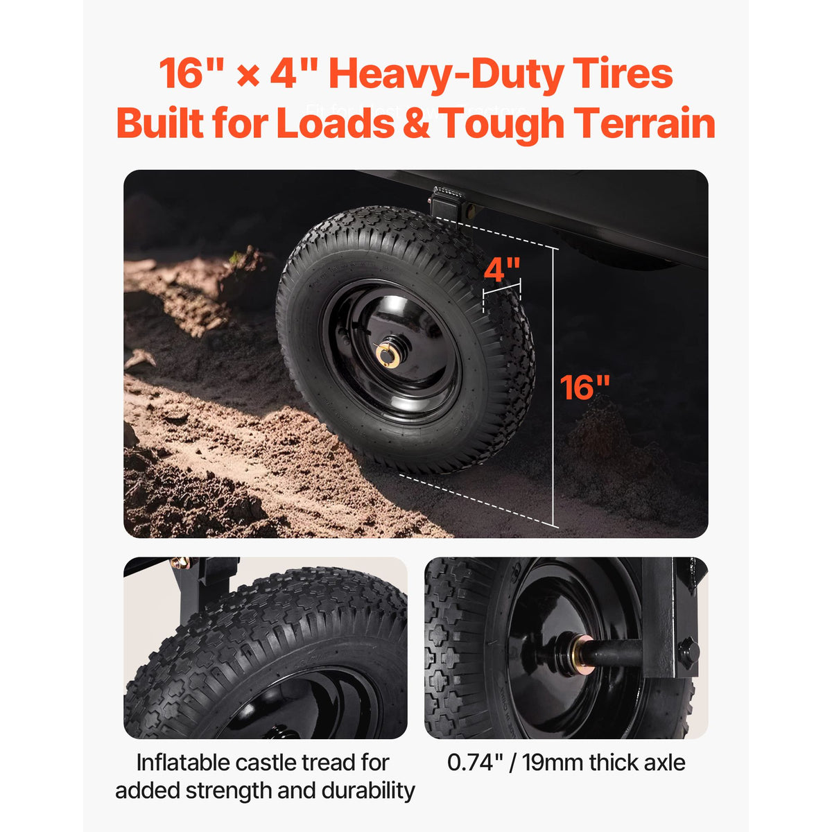 Garden Utility Trailer, 10 Cu. Ft 227 kg, ATV UTV Hauling Trailer, Tow Behind Poly Dump Cart with 16" Tires, Hand Pull or Foot Pedal, Heavy Duty Yard Trailers for Lawn Mower Tractor Garden Waste