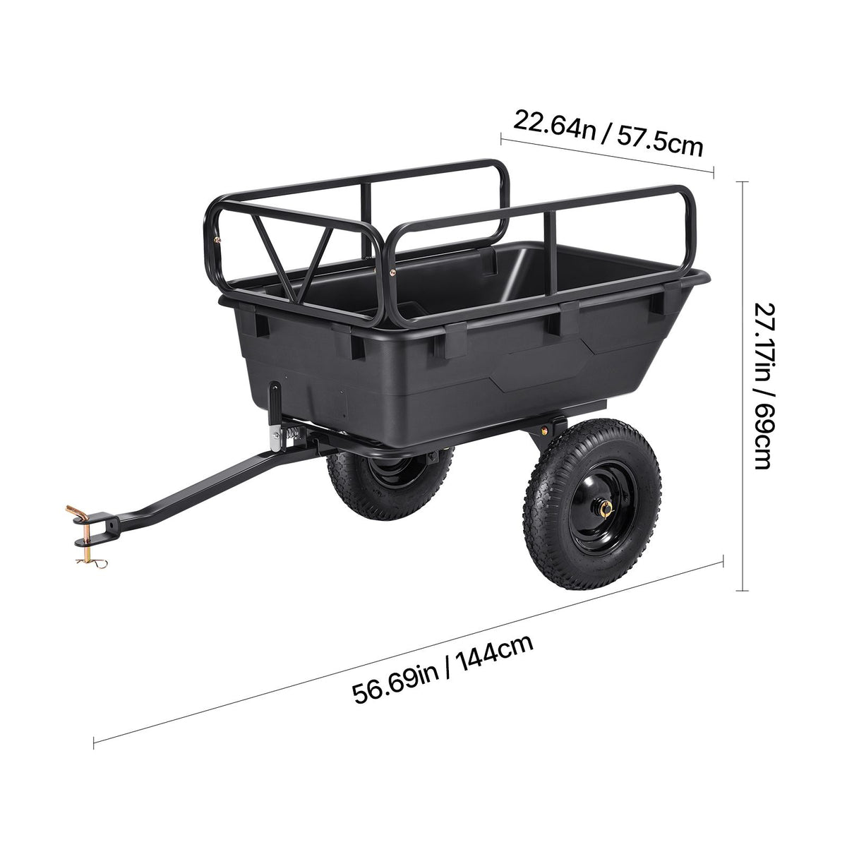 Garden Utility Trailer, 10 Cu. Ft 227 kg, ATV UTV Hauling Trailer, Tow Behind Poly Dump Cart with 16" Tires, Hand Pull or Foot Pedal, Heavy Duty Yard Trailers for Lawn Mower Tractor Garden Waste