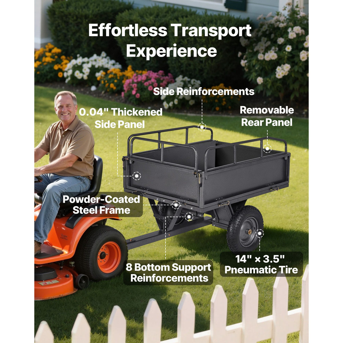 Garden Utility Trailer, 10 Cu. Ft & 227 kg Capacity, ATV UTV Hauling Trailer, Tow Behind Steel Dump Cart with 14" Tires, Hand Pull or Foot Pedal, Heavy Duty Yard Trailers for Lawn Mower Tractor
