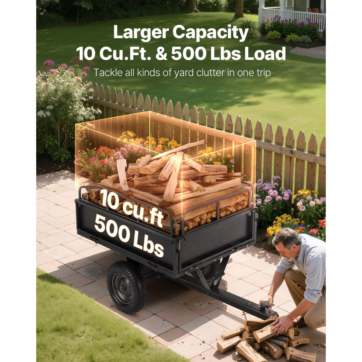 Garden Utility Trailer, 10 Cu. Ft & 227 kg Capacity, ATV UTV Hauling Trailer, Tow Behind Steel Dump Cart with 14" Tires, Hand Pull or Foot Pedal, Heavy Duty Yard Trailers for Lawn Mower Tractor