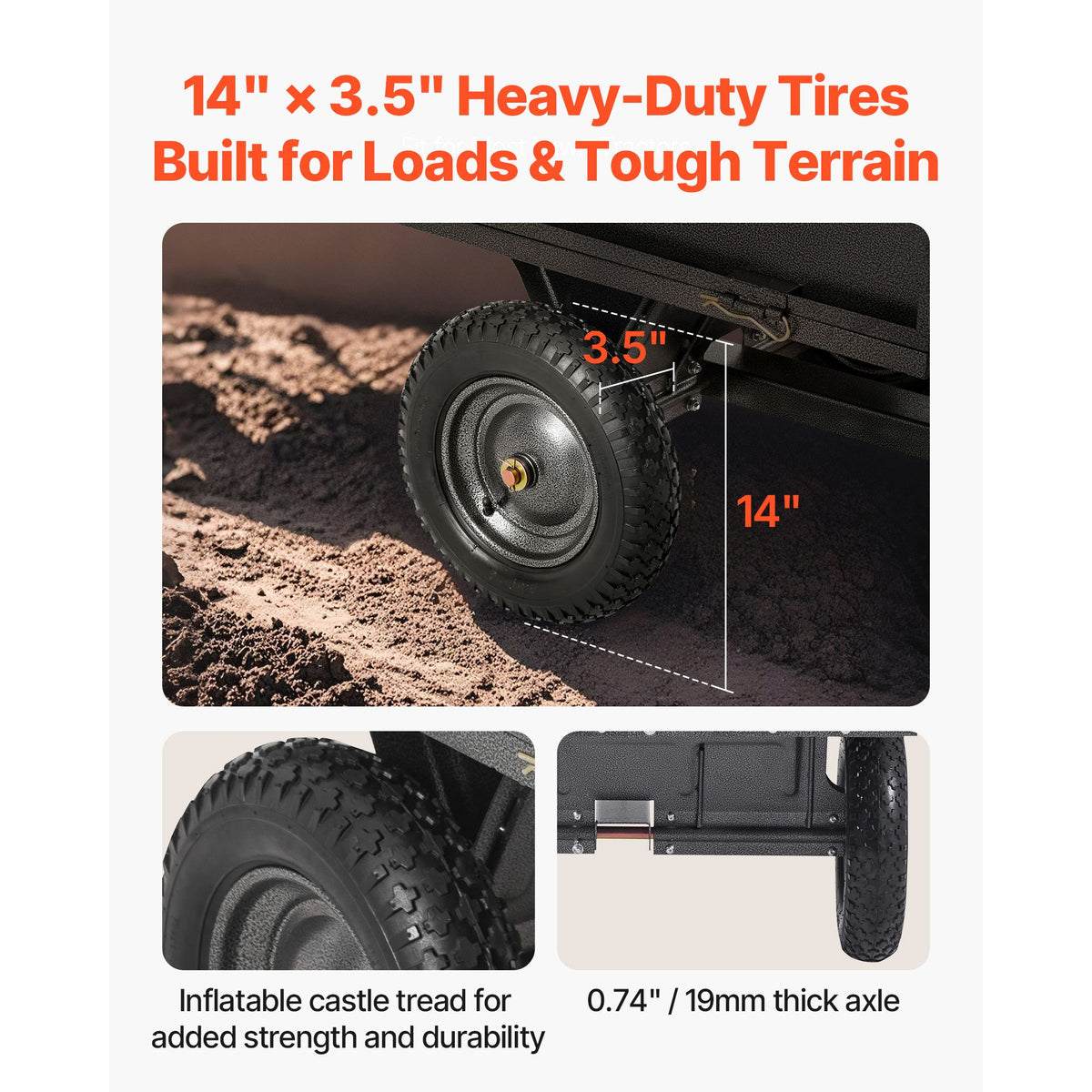Garden Utility Trailer, 10 Cu. Ft & 227 kg Capacity, ATV UTV Hauling Trailer, Tow Behind Steel Dump Cart with 14" Tires, Hand Pull or Foot Pedal, Heavy Duty Yard Trailers for Lawn Mower Tractor