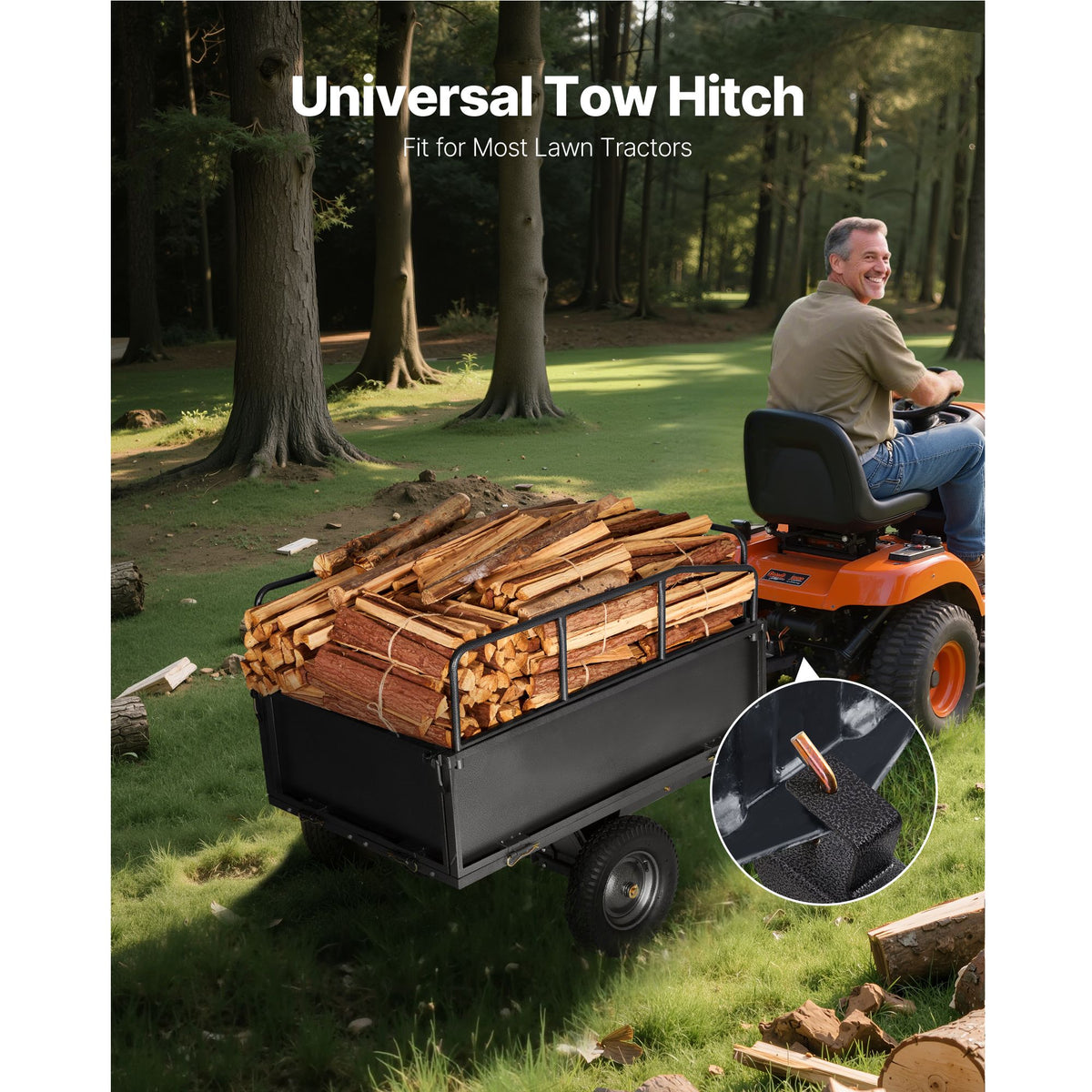 Garden Utility Trailer, 17 Cu. Ft & 272 kg Capacity, ATV UTV Hauling Trailer, Tow Behind Steel Dump Cart with 16" Tires, Hand Pull or Foot Pedal, Heavy Duty Yard Trailers for Lawn Mower Tractor