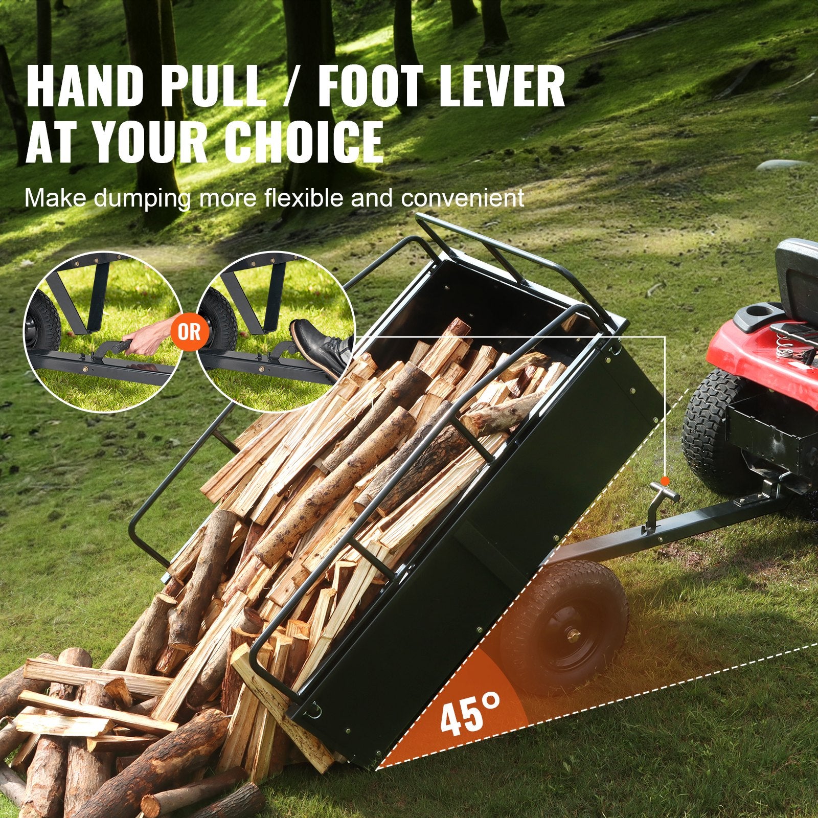 Spreaders & Wheelbarrows: VEVOR Heavy Duty ATV Trailer Steel Dump Cart, 750-Pound 15 Cubic Feet, Garden Utility Trailer with Removable Sides for Riding Lawn Mower Tractor