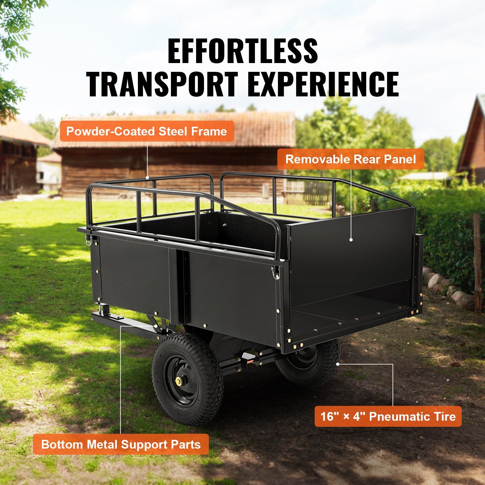 Spreaders & Wheelbarrows: VEVOR Heavy Duty ATV Trailer Steel Dump Cart, 750-Pound 15 Cubic Feet, Garden Utility Trailer with Removable Sides for Riding Lawn Mower Tractor