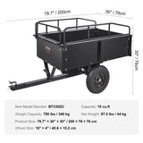 Spreaders & Wheelbarrows: VEVOR Heavy Duty ATV Trailer Steel Dump Cart, 750-Pound 15 Cubic Feet, Garden Utility Trailer with Removable Sides for Riding Lawn Mower Tractor