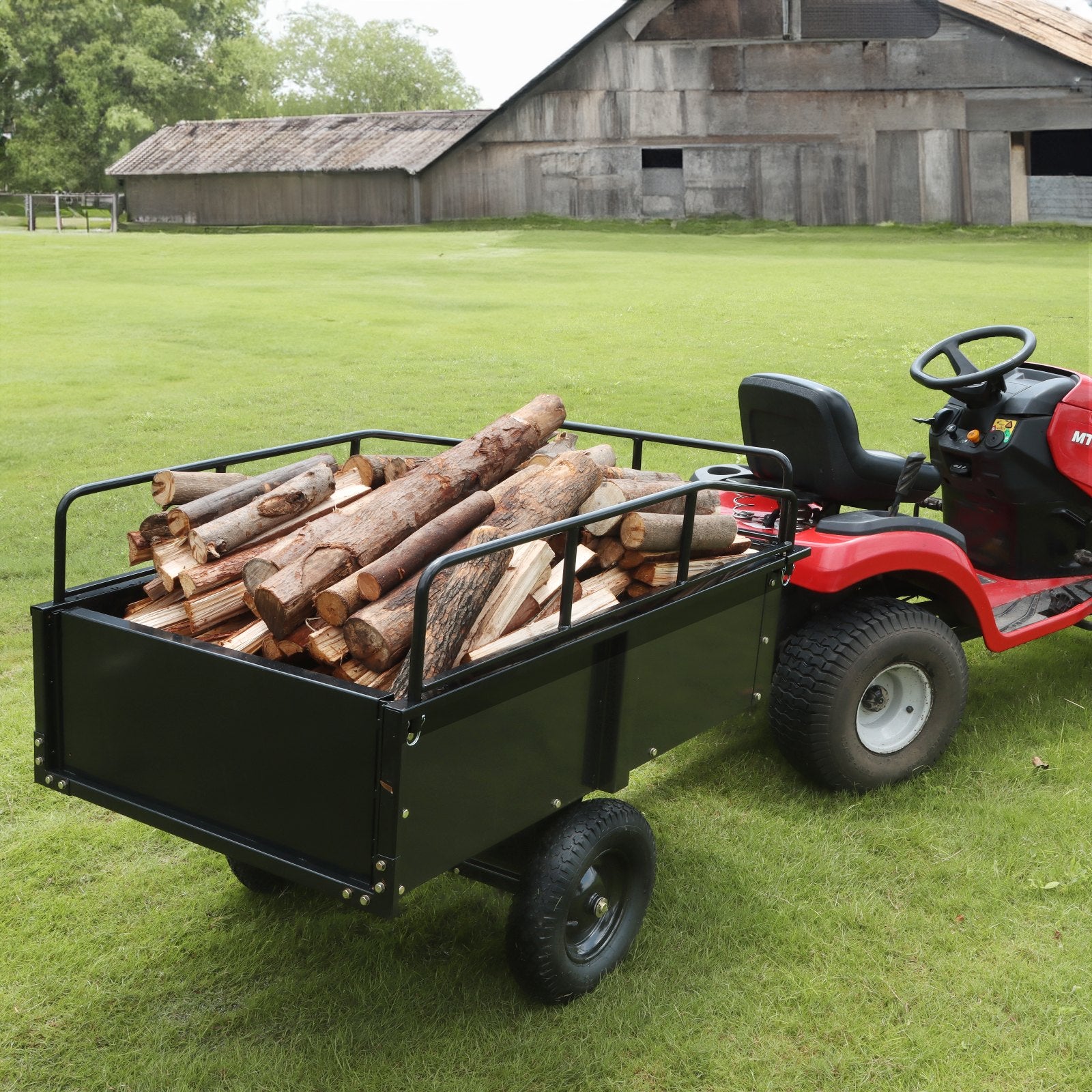 Spreaders & Wheelbarrows: VEVOR Heavy Duty ATV Trailer Steel Dump Cart, 750-Pound 15 Cubic Feet, Garden Utility Trailer with Removable Sides for Riding Lawn Mower Tractor