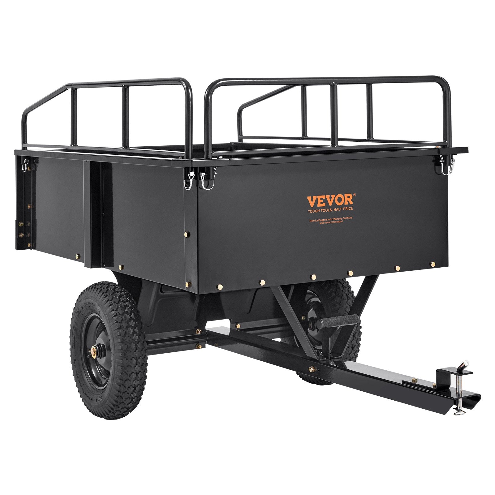 Spreaders & Wheelbarrows: VEVOR Heavy Duty ATV Trailer Steel Dump Cart, 750-Pound 15 Cubic Feet, Garden Utility Trailer with Removable Sides for Riding Lawn Mower Tractor
