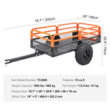 Spreaders & Wheelbarrows: VEVOR Heavy Duty Steel ATV Dump Trailer, 1500-Pound Load Capacity 15 Cubic Feet, Tow Behind Dump Cart Garden Trailer, with Removable Sides and 2 Tires, for Mowers, Tractors, ATV, UTV