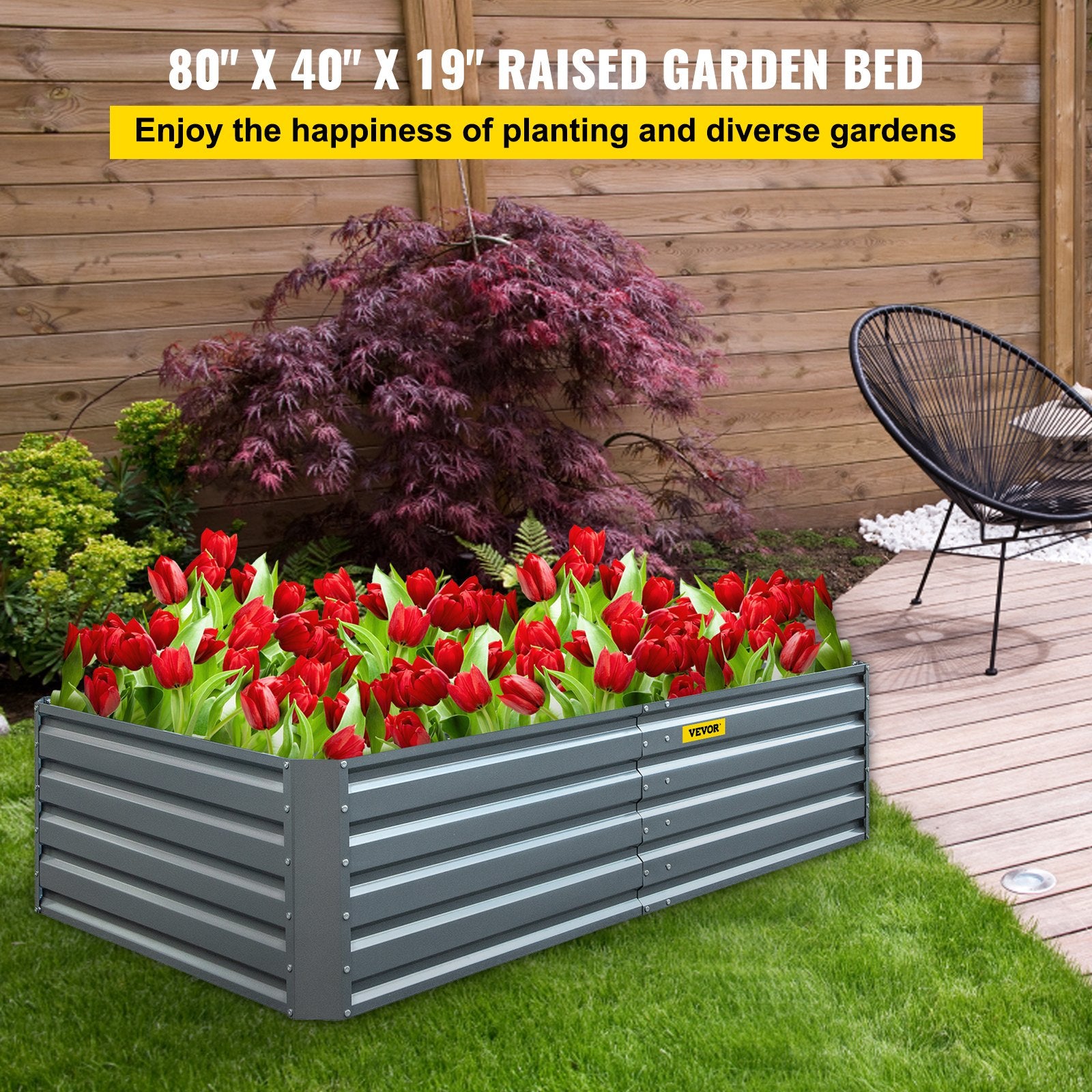 Garden Ornaments: VEVOR Galvanized Raised Garden Bed, 203 x 102 x 48 cm Metal Planter Box, Gray Steel Plant Raised Garden Bed Kit, Planter Boxes Outdoor for Growing Vegetables,Flowers,Fruits,Herbs,and Succulents