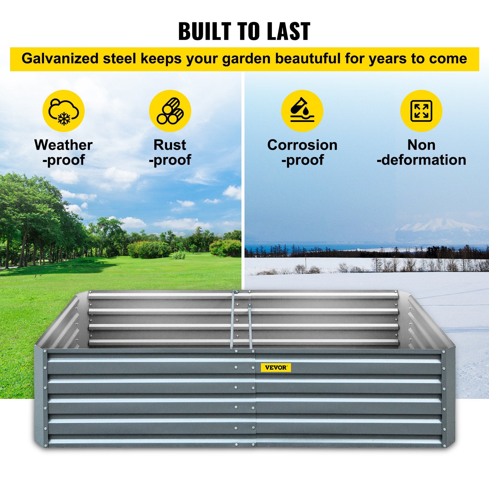Garden Ornaments: VEVOR Galvanized Raised Garden Bed, 203 x 102 x 48 cm Metal Planter Box, Gray Steel Plant Raised Garden Bed Kit, Planter Boxes Outdoor for Growing Vegetables,Flowers,Fruits,Herbs,and Succulents