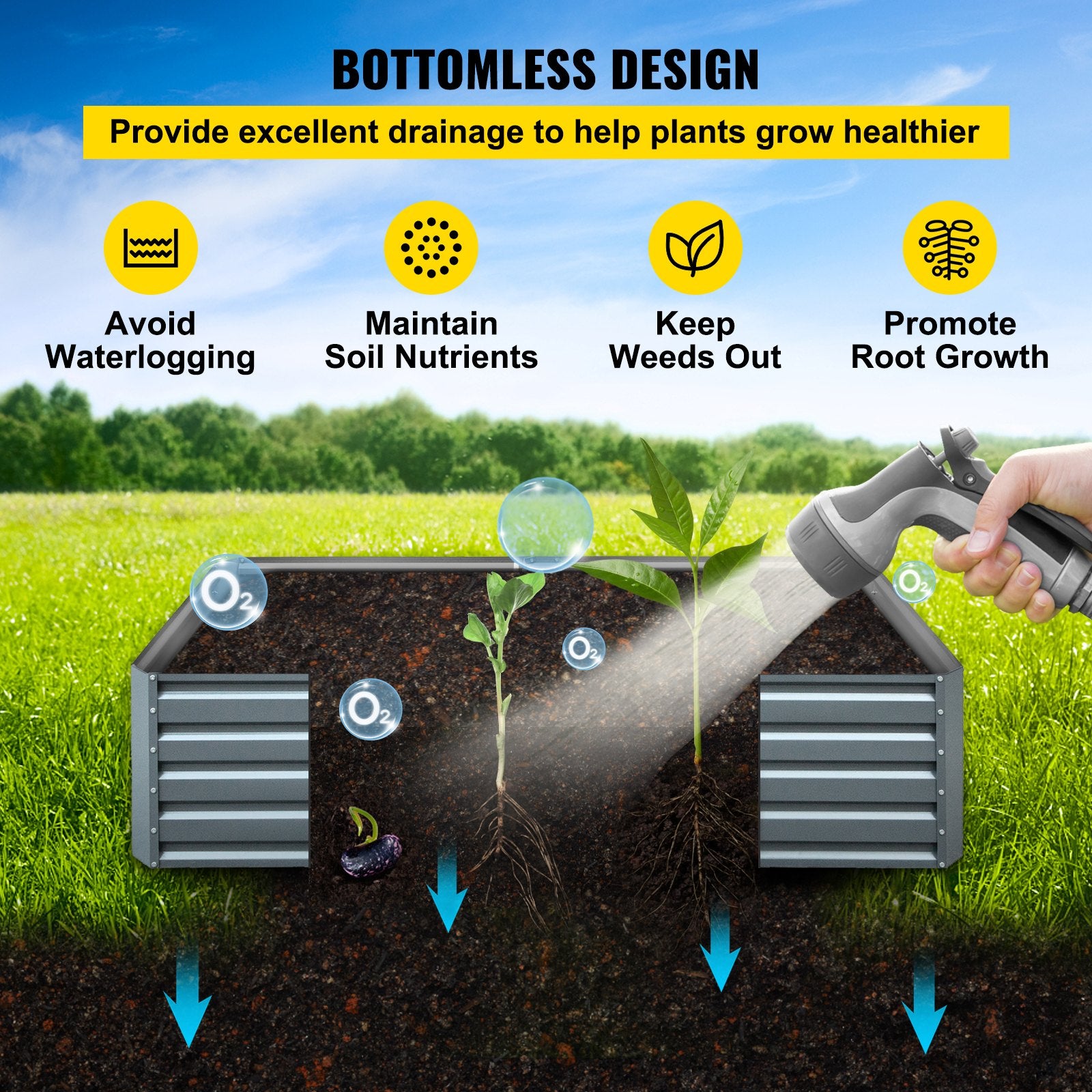 Garden Ornaments: VEVOR Galvanized Raised Garden Bed, 203 x 102 x 48 cm Metal Planter Box, Gray Steel Plant Raised Garden Bed Kit, Planter Boxes Outdoor for Growing Vegetables,Flowers,Fruits,Herbs,and Succulents
