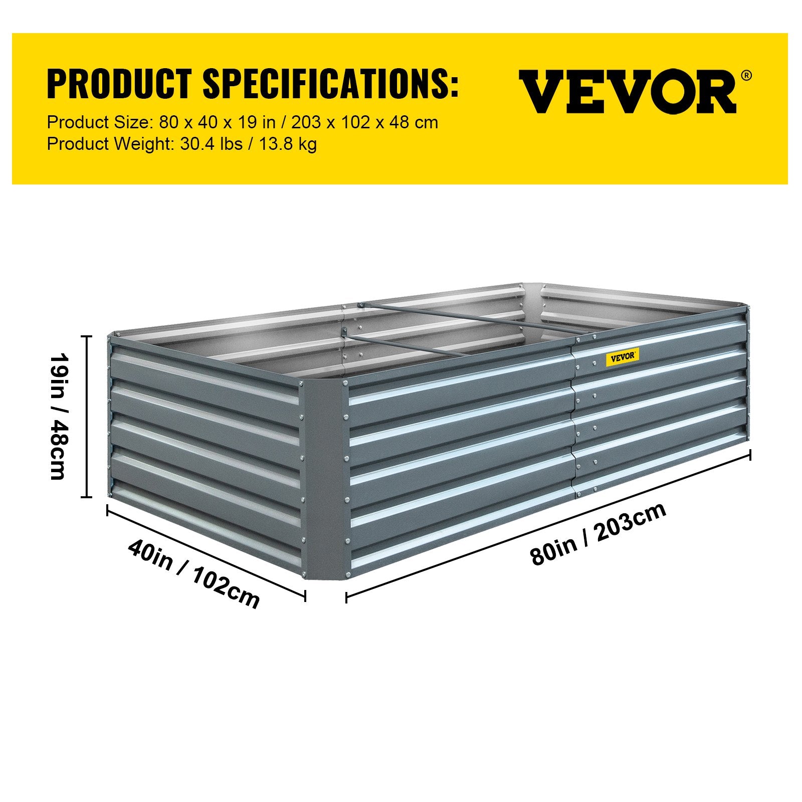 Garden Ornaments: VEVOR Galvanized Raised Garden Bed, 203 x 102 x 48 cm Metal Planter Box, Gray Steel Plant Raised Garden Bed Kit, Planter Boxes Outdoor for Growing Vegetables,Flowers,Fruits,Herbs,and Succulents