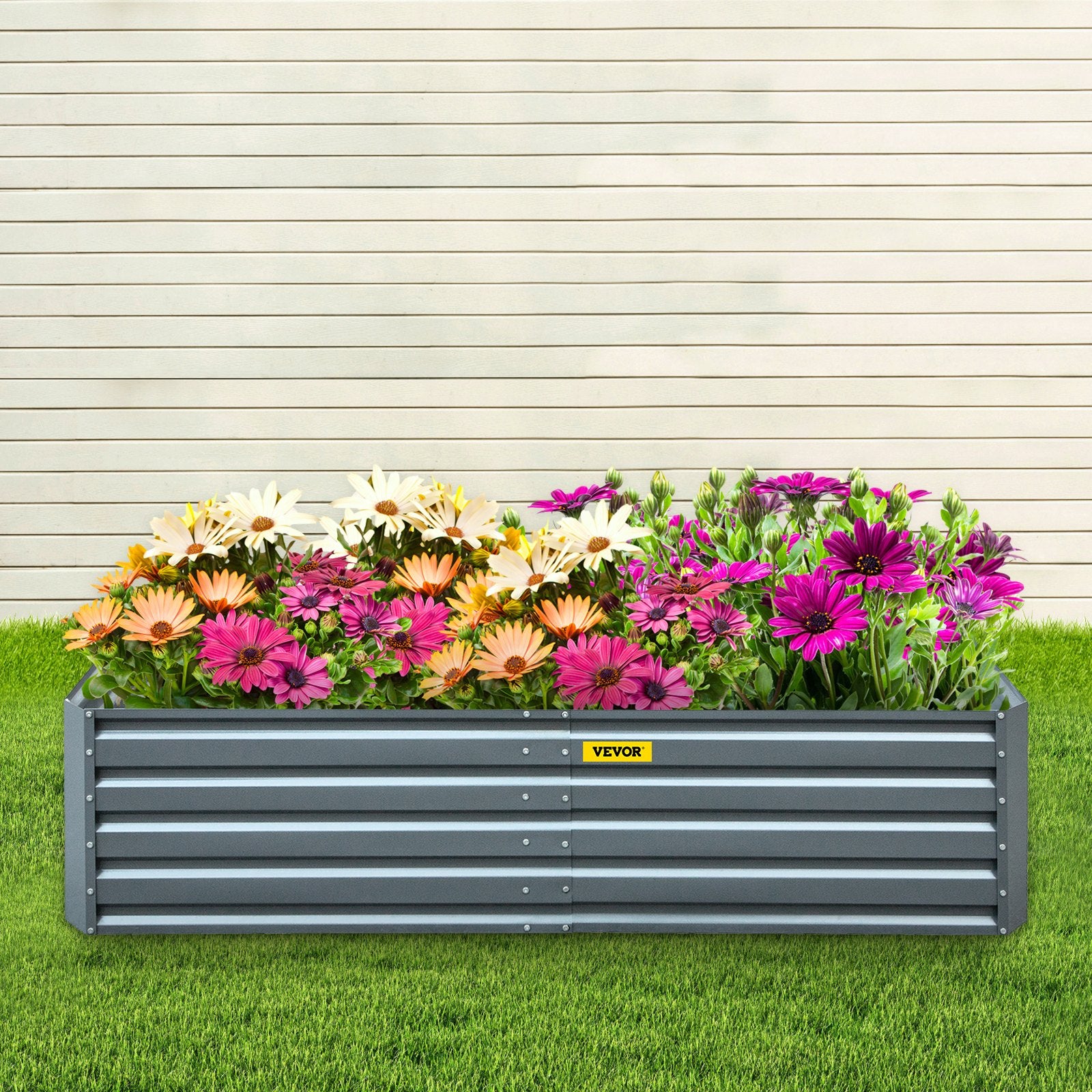 Garden Ornaments: VEVOR Galvanized Raised Garden Bed, 203 x 102 x 48 cm Metal Planter Box, Gray Steel Plant Raised Garden Bed Kit, Planter Boxes Outdoor for Growing Vegetables,Flowers,Fruits,Herbs,and Succulents