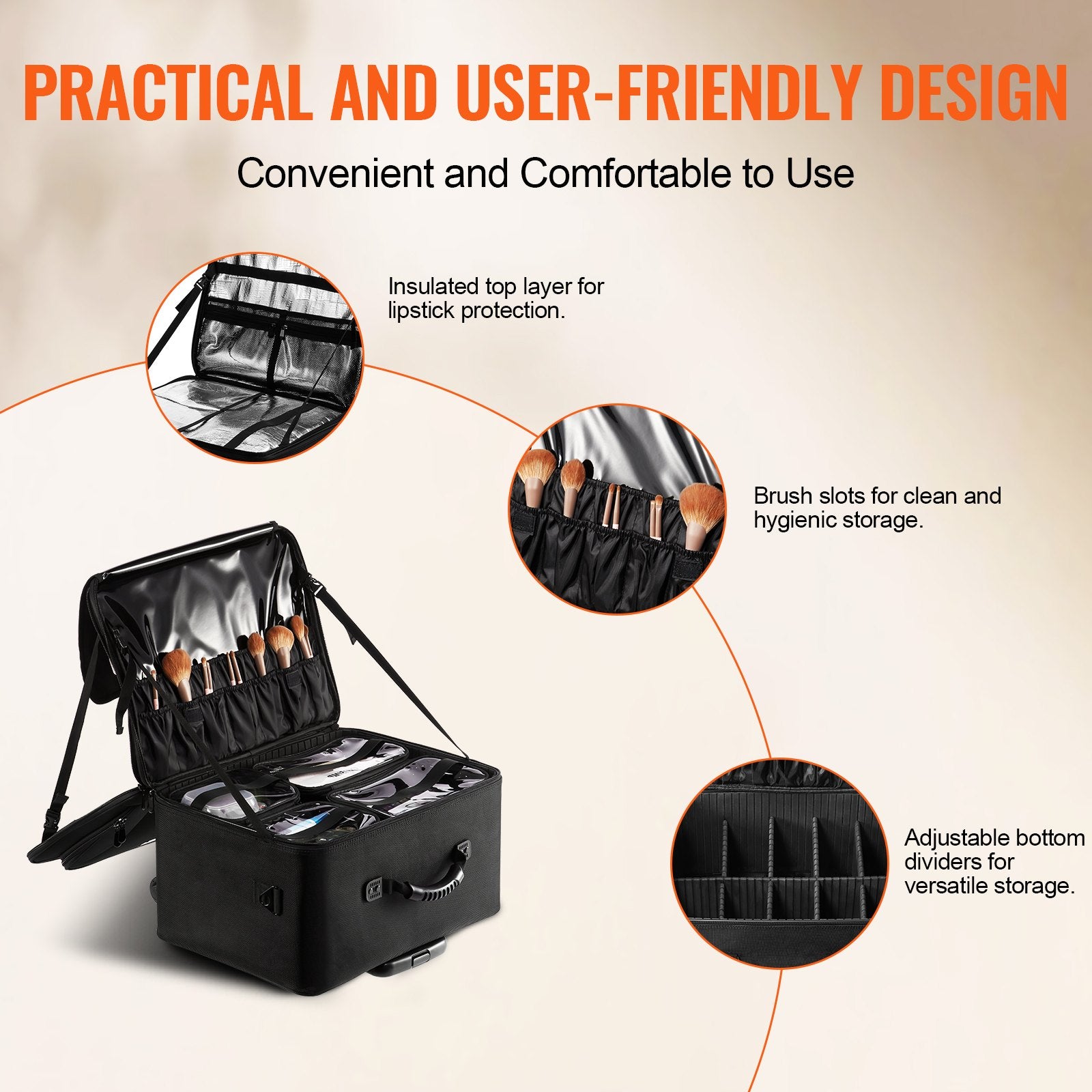 Makeup Organisation & Storage: VEVOR Rolling Makeup Train Case Large Storage 3 Tiers, Convenient Carry With Handle, Wheels, Strap, Professional Makeup Storage Organizer Box Make Up Carrier Waterproof Oxford, Black